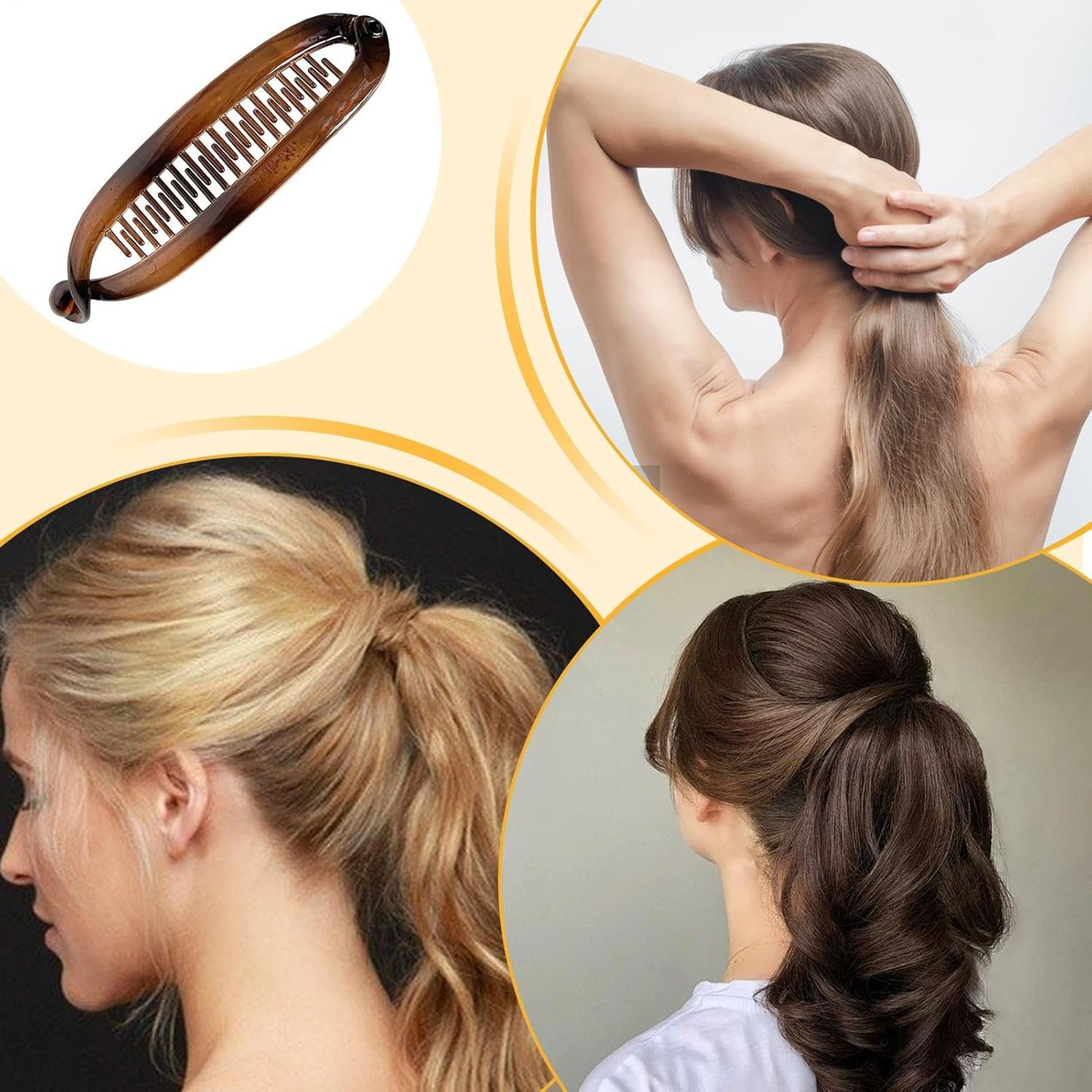 Banana Hair Clip - 2PCS Claw Clip for Thin Hair | Double Banana Clip Bullet Claw Clincher Comb | Strong Hold for Thick, Thin Curly Styles | Non-Slip Styling Accessories - Amber image number 6