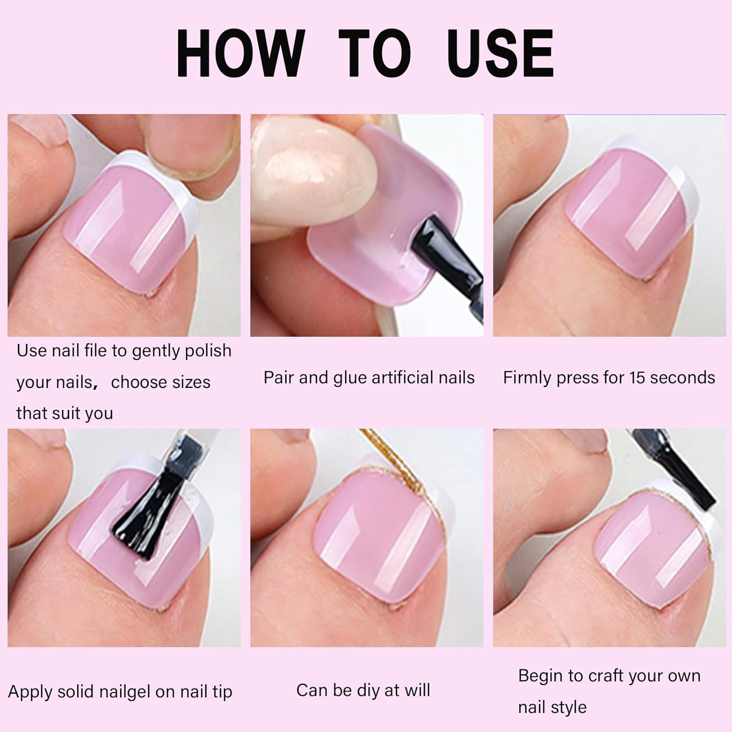 216 PCS Press on Toenails,French Tip Fake Toenails & Toe Nail Tips,Short Square Press on Nails,Odourless Gel Full Cover False Nails & Nail Extensions for Women Girls Home DIY - Color-03 Point Pink image number 6