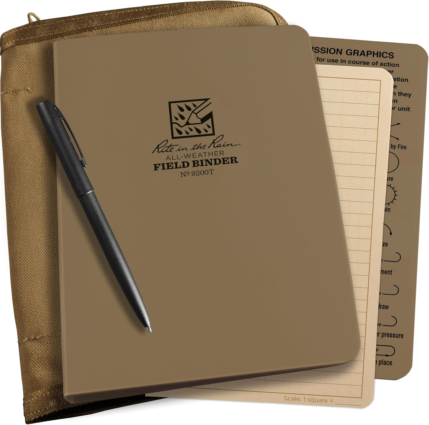 Rite in the Rain Weatherproof Binder Kit: Tan CORDURA&reg; Cover, Binder, 50 Sheets Universal Loose Leaf, Weatherproof Pen (No. 9200T-KIT)