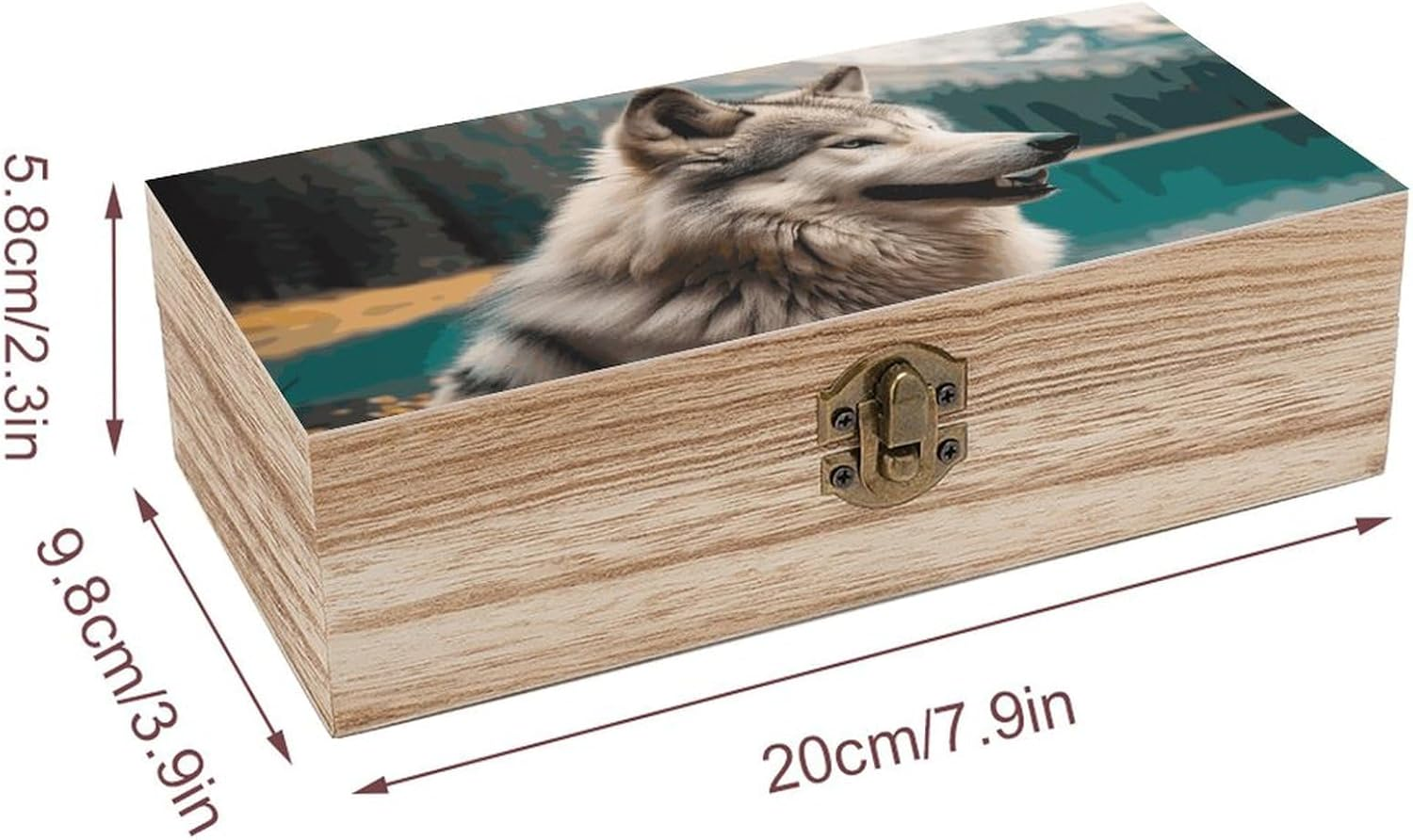 Wolf Wooden Box Wood Wedding Keepsake Boxes with Lids Small Decorative Boxes Lightweight Wooden Memory Storage Box for Crafts Keepsakes Jewelry Photo Letter Storage