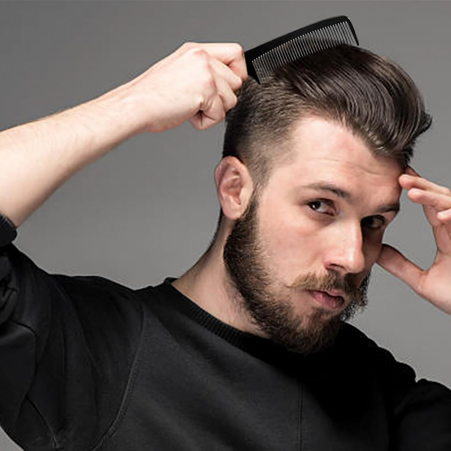 CGBARBER 4 Types Aluminum Hair Combs for Cutting Stainless Steel Hair Tail Metal Comb (Black) image number 3