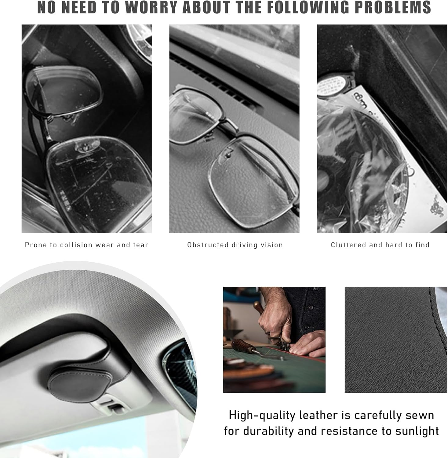 Sunglass Holders for Car Sun Visor,Magnetic Leather Eyeglass Hanger Clip for Car,Car Visor Accessories (Black) image number 2