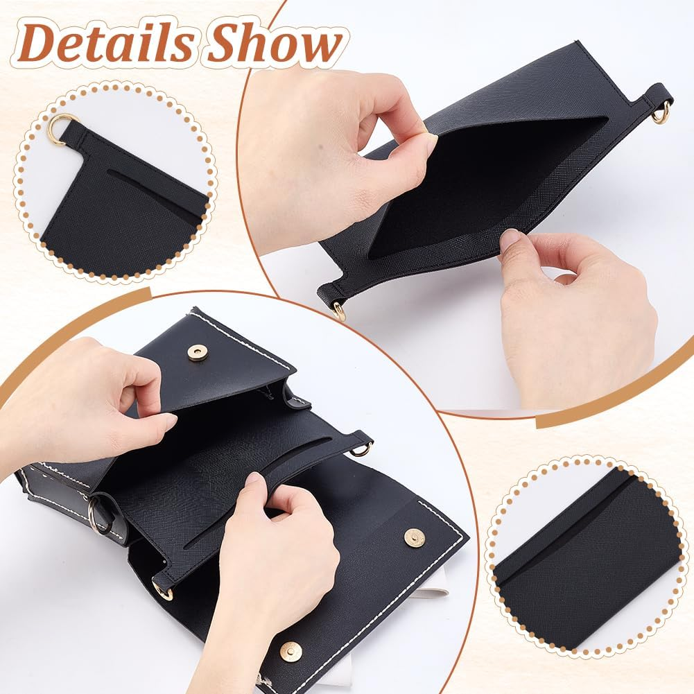 WADORN 2Pcs Classic Black Purse Insert Organizer Kit for Wallet Diagonal Shoulder Bag Clutch Wallet Crossbody Convert Liner Insert Soft Fabrics with D Rings 3X9Inch image number 1