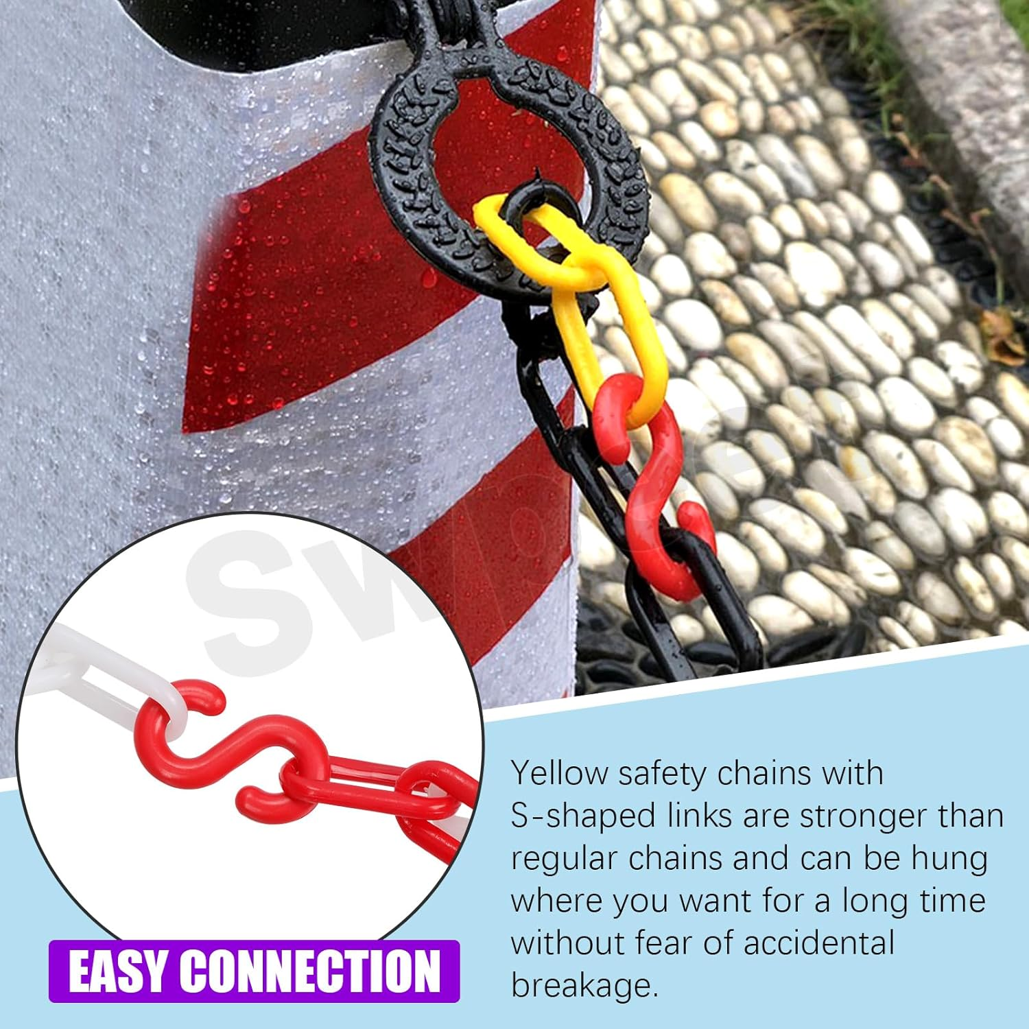 Swpeet 21Pcs 5M X 6Mm Plastic Barrier Chain Red White Plastic Safety Chain Plastic Chain Links with S- Hooks Plastic Chain Barrier Safety Barrier Chain for Fence, Parking, Crowd Control, Queue Line image number 1