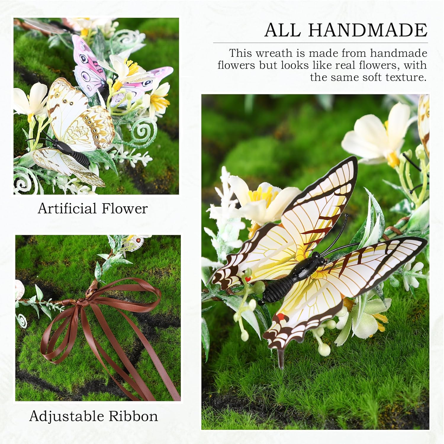 MOSTORY Butterfly Flower Crown for Women, Woodland Fairy Crown Floral Circlet for Renaissance Halloween Cosplay