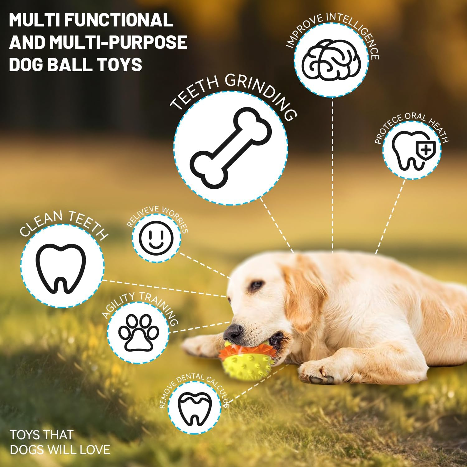 Dog Balls Dog Toys, Dog Toys for Aggressive Chewers Large Breed, Nearly Indestructible Squeaky Dog Chew Toys for Large Dogs, Natural Rubber Dog Toys, Tough Dog Treat Balls