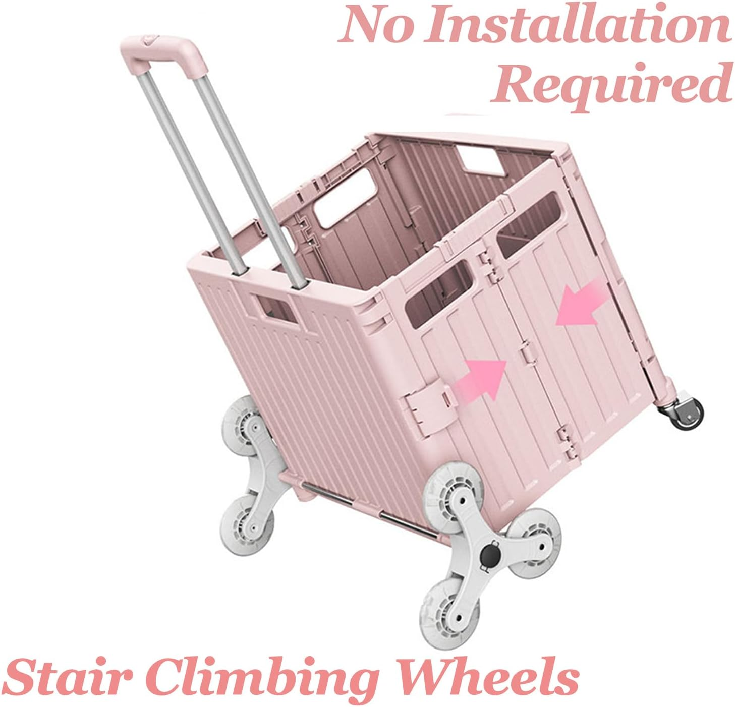 Viviendo Foldable Shopping Trolley, 65L Collapsible Utility Cart, Folding Portable Crate Handcart with Climbing Wheels and Metal Telescopic Handle - Black