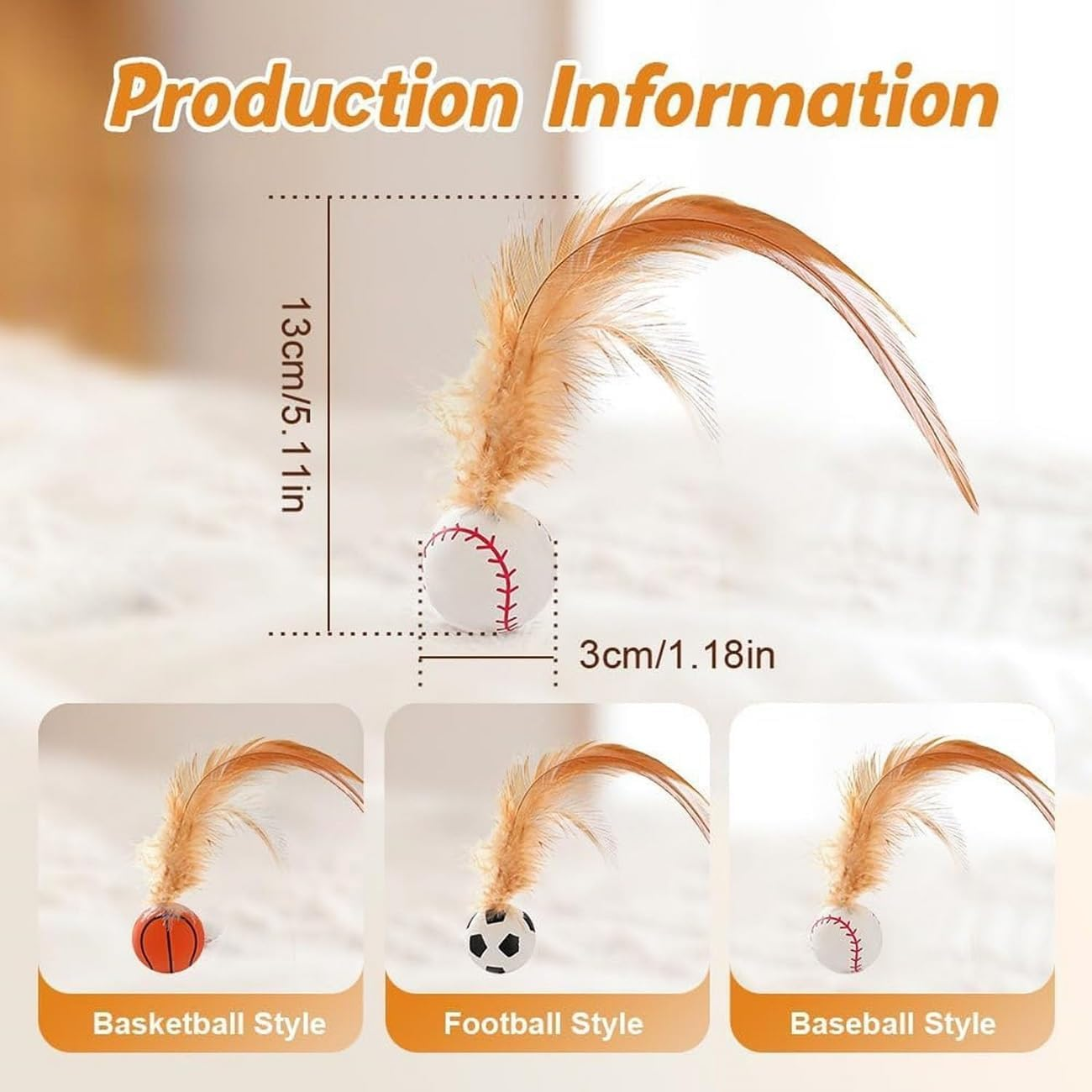 WADY 3PCS Interactive Feather Ball Toy for Cats - Bouncy Cat Toy with Elastic Tails, Indoor Rolling Exercise Ball for Kitty Play, Soft Feather (3) image number 3