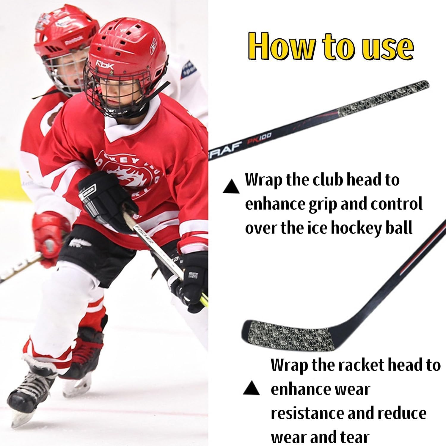 Anti-Slip Hockey Sticks Tape, 2Roll Sports Ice Hockey Grip Wrap Tapes,Non-Slip Ice Hockey Racket Tape,Non-Slip Grip Tapes Sports Tapes Ice Hockey Grip Tape, Red image number 5