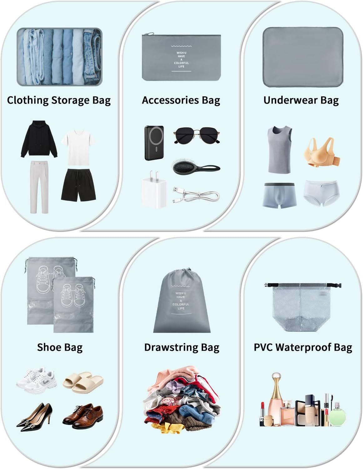 OUNAIDE 12 Set Packing Cubes for Travel, Travel Essentials Packing Cube, Lightweight Luggage Suitcase Organizer Bags with Shoe Bags & Accessories Bags, Foldable Packing Organizer image number 5