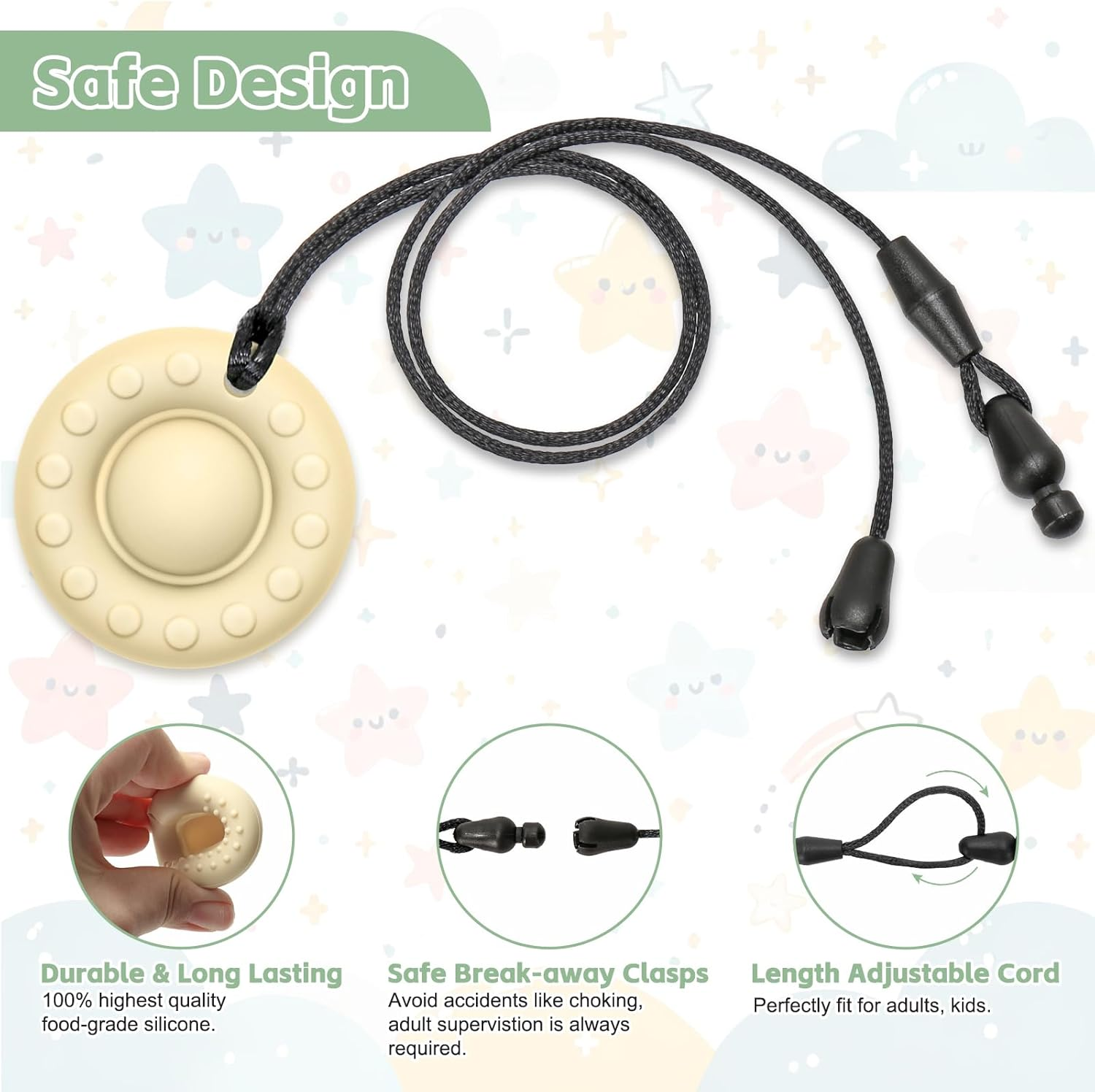 Chewy Necklaces for Sensory Kids, 6 Pack Chew Necklaces for Sensory Boys and Girls with Autism, ADHD, SPD, Chewing, Biting, Silicone Oral Chew Toys image number 5