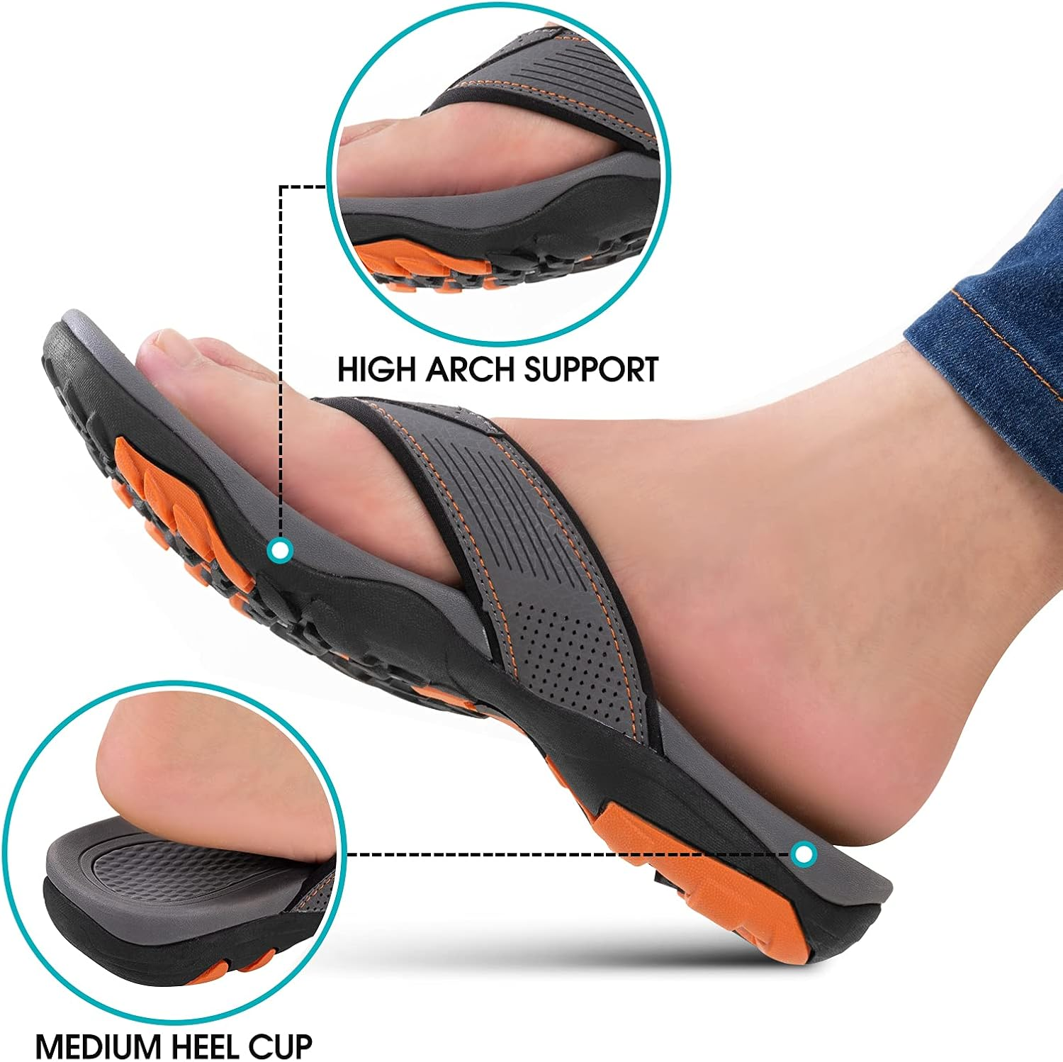 HAOLIRA Mens Sport Flip Flops Summer Beach Thong Sandals Non-Slip Slippers with Arch Support image number 4