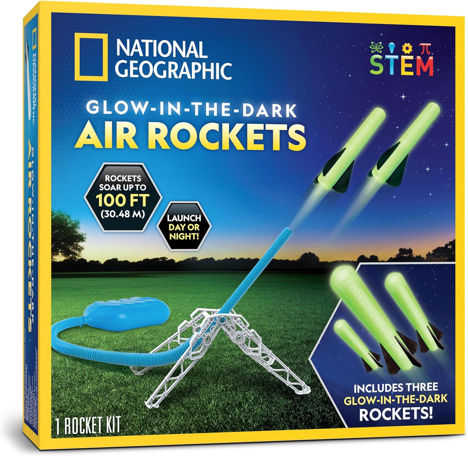 National Geographic Air Rocket Launcher Toy - Launch Glow in the Dark Rockets up to 30 Meters, Outdoor Toys, Glow in the Dark Toys for Kids 8-12 image number 2