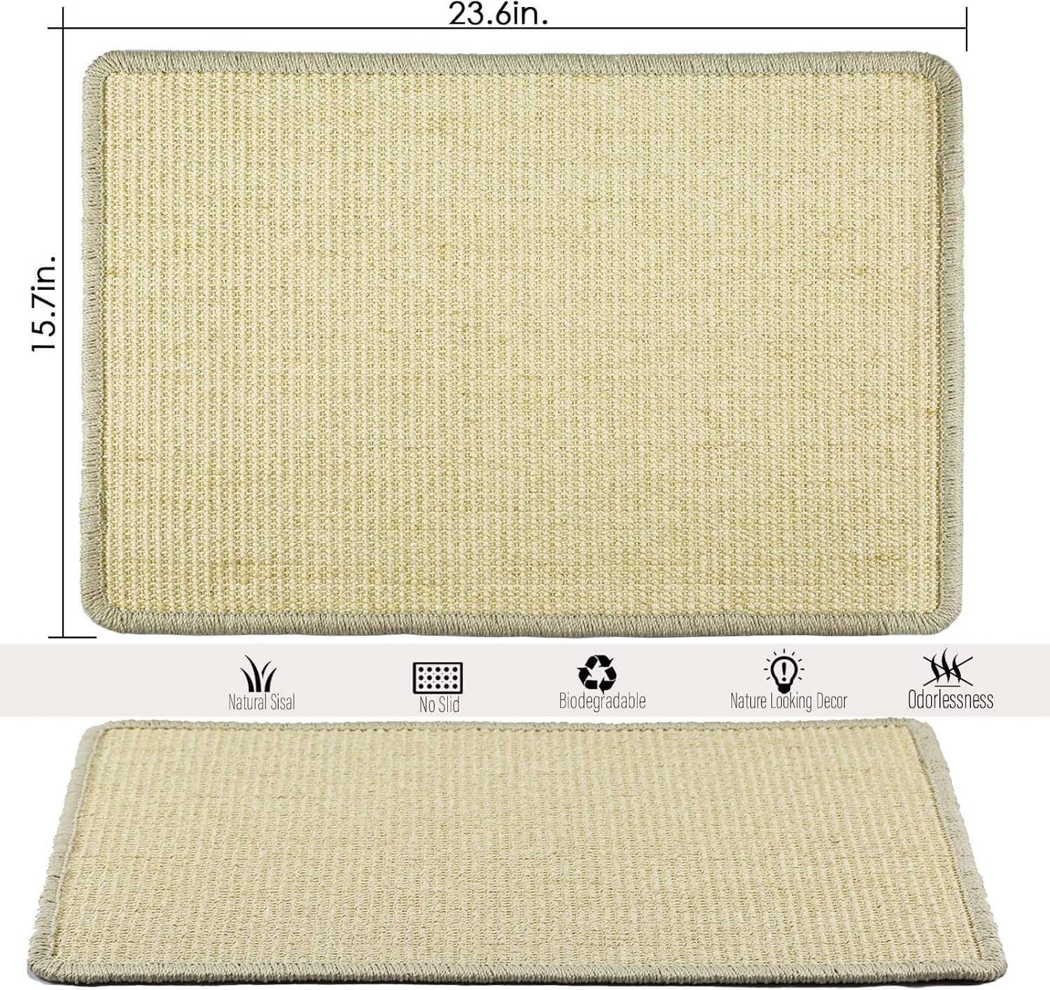 Pethave Cat Scratcher Mat, 23.6X15.7' Natural Sisal Scratching Pad with Velcro Tape, Stick on Floor and Wall Cat Scratch Mat Protects Carpet and Sofa - Gray image number 5