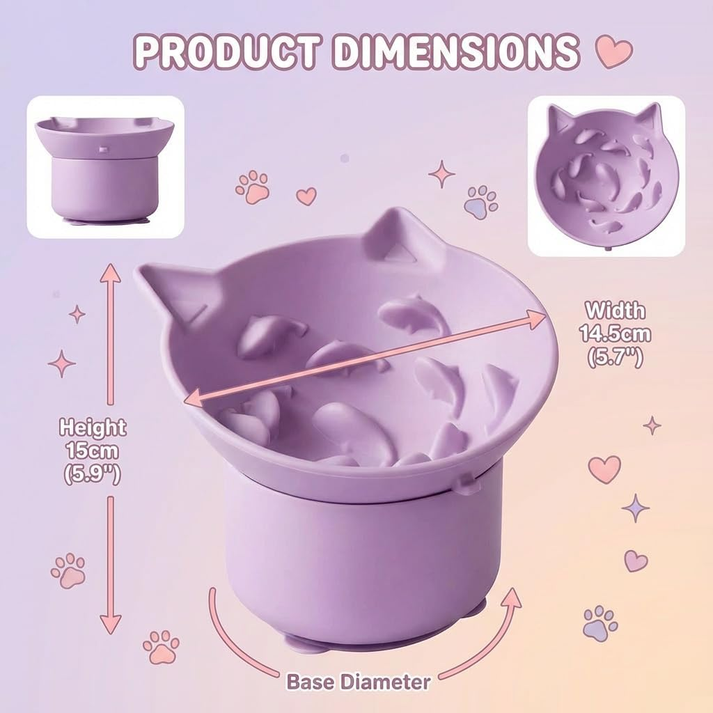 Silicone Cat Slow Feeder, Elevated Slow Feeder Cat Bowl for Dry and Wet Food, Adjustable Angle for Pets, Tilted Design with Non Slip Base, Fun Enrichment & Anxiety Relief (Purple) image number 1