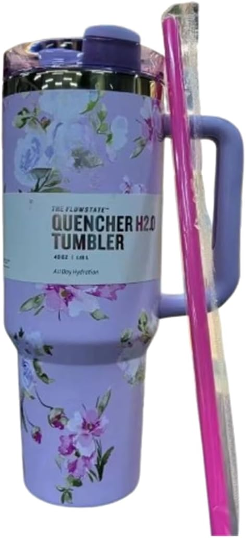 Bliss Gifts & Homewares 40 Oz Floral Insulated Tumblers with Handle & Straw - Stainless Steel, Leak-Proof Lid, Hot & Cold Travel Mug | Love Shake | Gifts for Women & Men (Petal Pink)