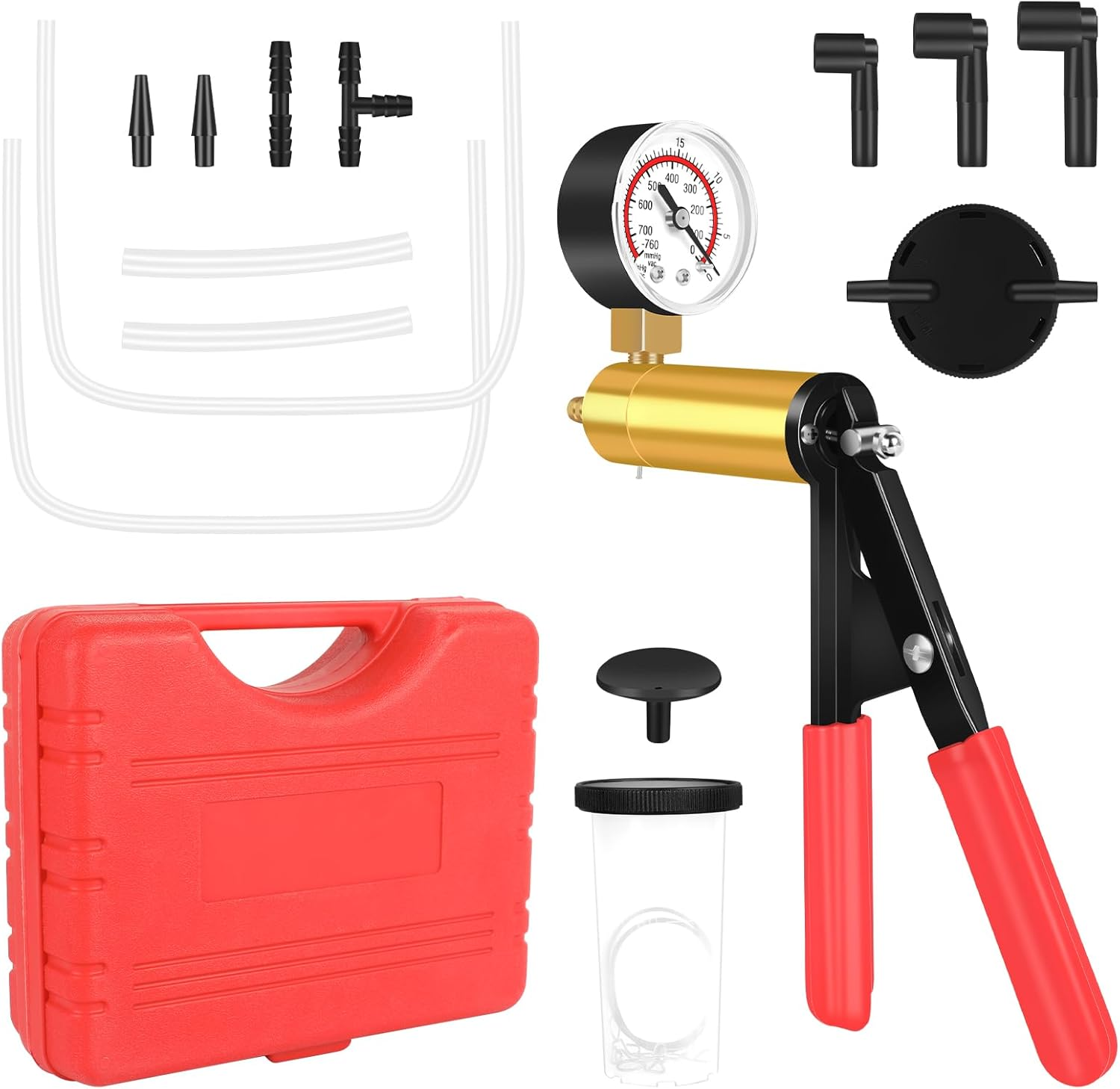 Brake Bleeder Kit,Multifunction Brake Bleeder Vacuum Pump Kit for Both Brake Bleeding and Automotive Diagnose Vacuum Brake Bleeder Pump with Pressure Gauge image number 4