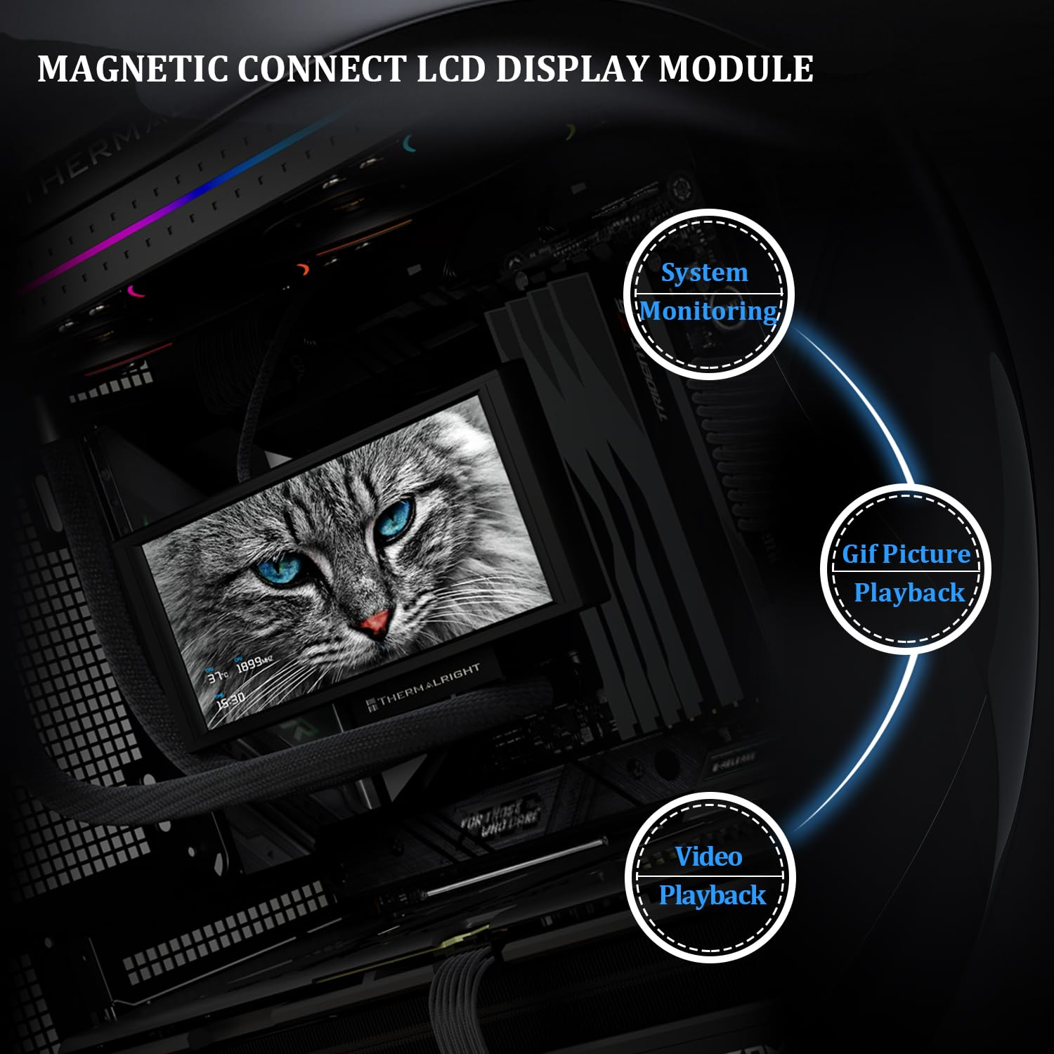 Thermalright Trofeo Vision 360 ARGB Black CPU Liquid Cooler,For Am4/Am5,Intel Lga1851/1700,6.86-Inch Full Colour LCD Display with 1280X480 Resolutions,Magnetic Panel Screen,Diy Dynamic/Static Images