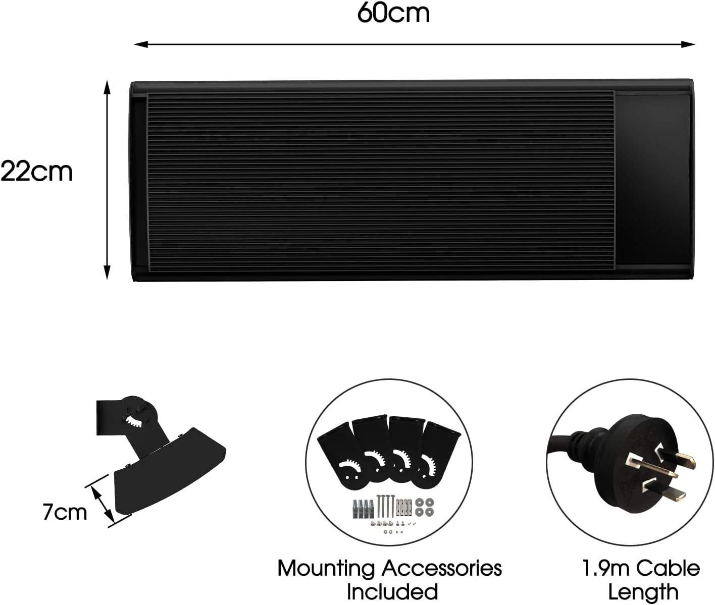 660W Electric Patio Heater Wall Radiant, Strip Infrared Heater for Outdoor or Indoor Use with Pull Cord Switch, Patio Garden Backyard Heater Energy Saving IR Heating Portable Space Warmer image number 3