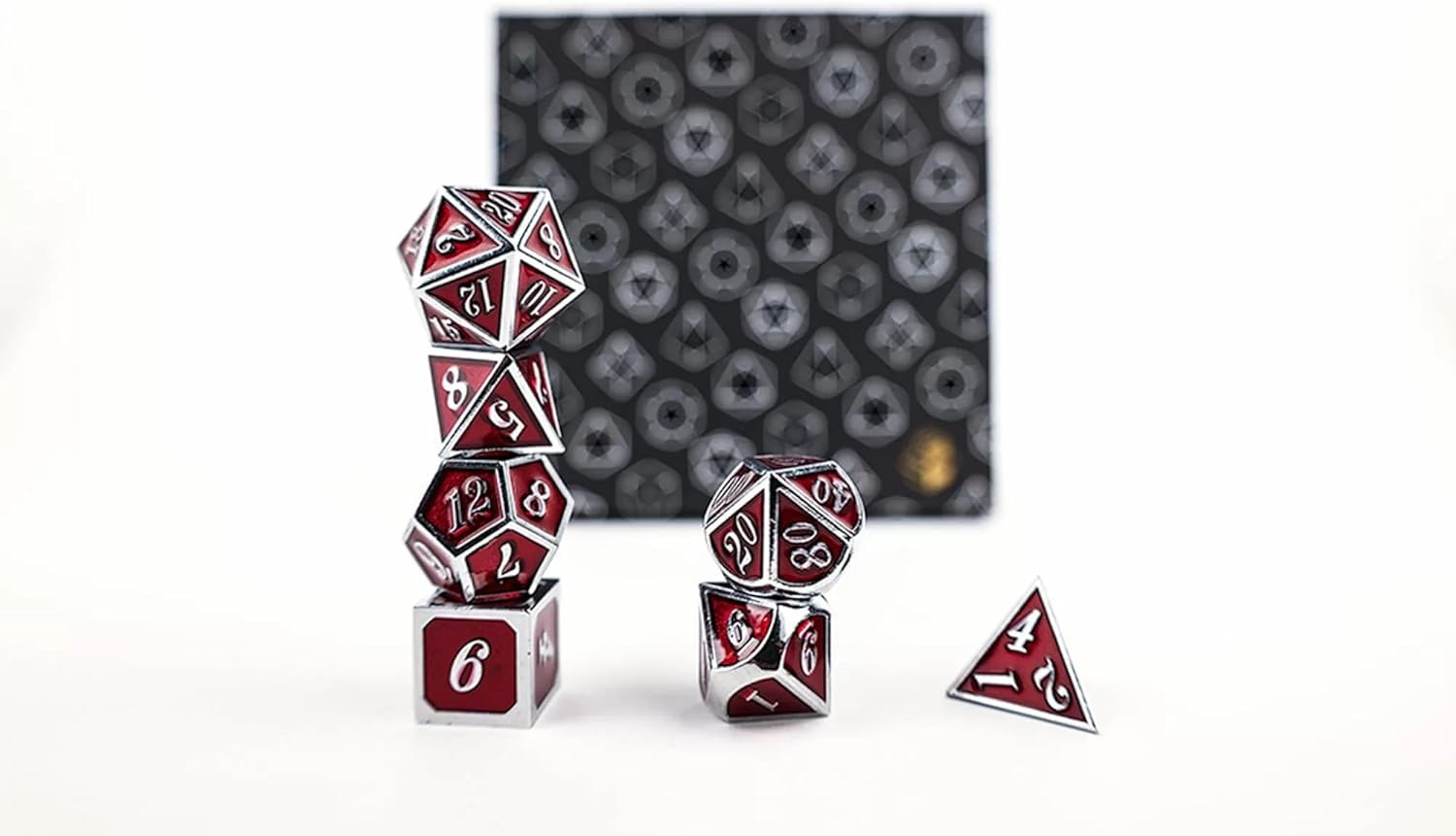 LPG Dice Set - Metal RPG Serif Red/Silver image number 1