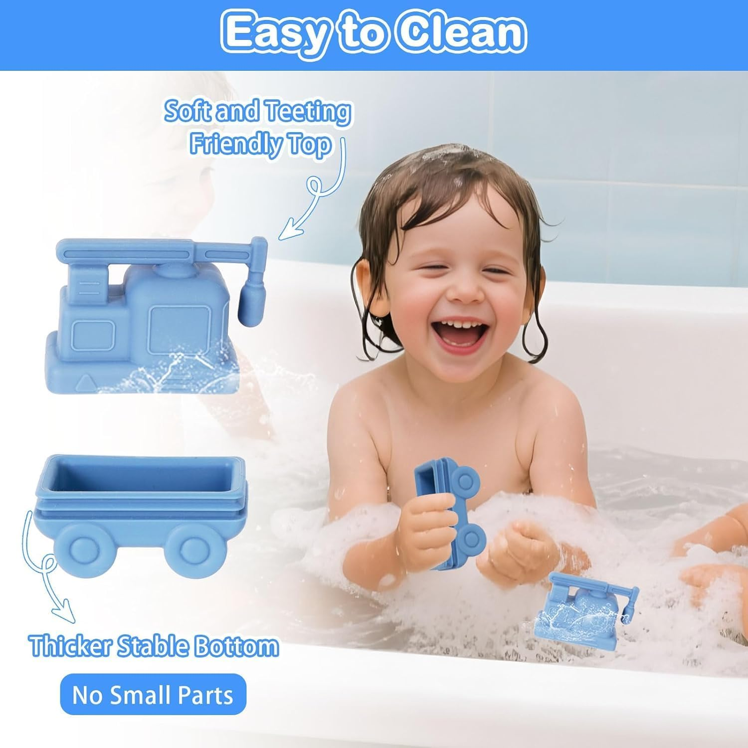 Silicone Baby Bath Toys, 15 Pcs Infant Squirty Bathtub Toys, Floating Bath Toys with Bath Boats/ Stacking Cups/ Car Water Spray Toys/ Storage Bag for 1 2 3 4 Boys Girls Kids