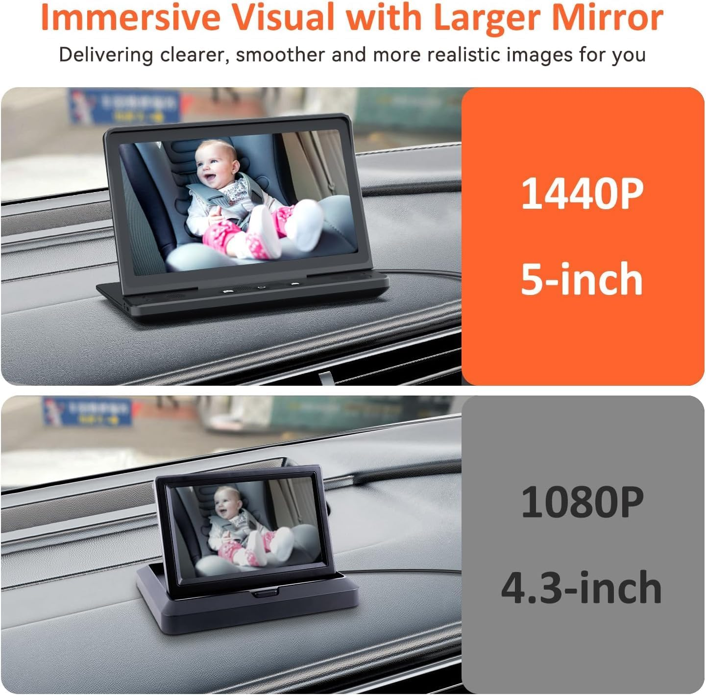 7&rdquo; Baby Car Camera HD 1440P Recording, 5&rdquo; Screen Baby Car Monitor with Full-Color Night Vision Camera, Infant Safety Baby Car Mirror Rear Facing for Backseat, Wide Clear View, Easy Installation image number 4