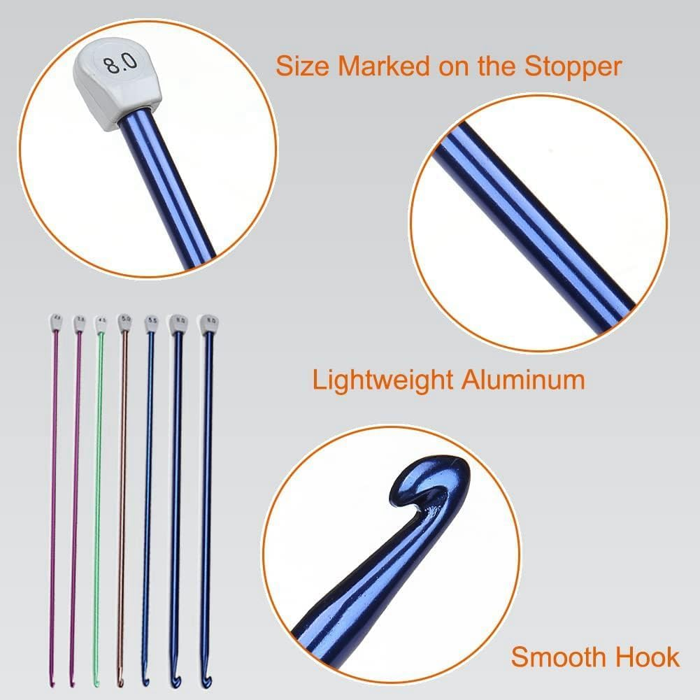 6Piece 5 Size Extra Tunisian Long Crochet Hooks 6.5Mm - 11.0 Mm, Aluminum Afghan 13.78 Inches Long Crochet Needles Metal Crochet Hook Set image number 3