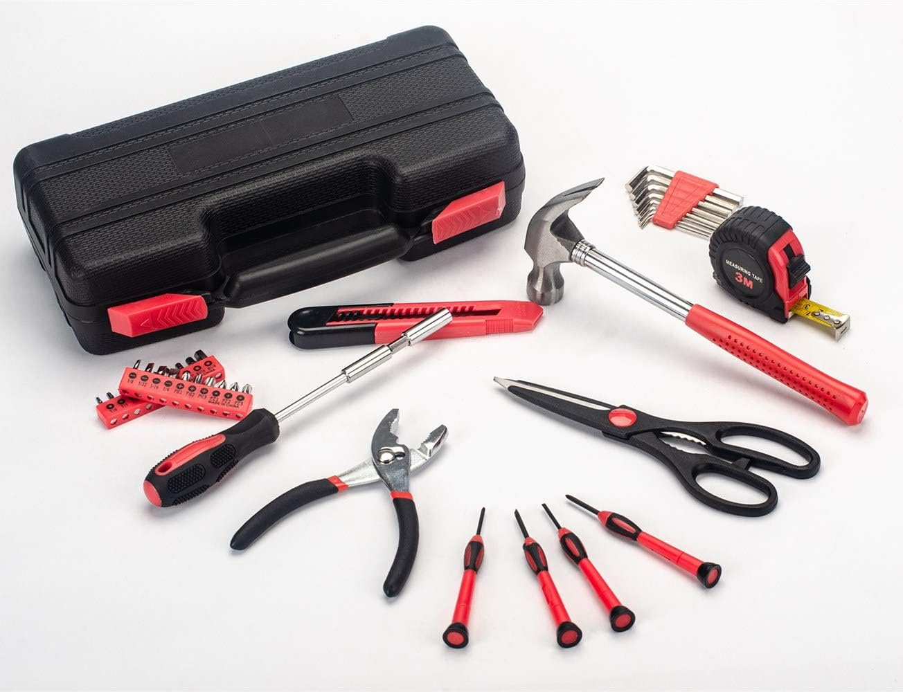 39-Piece General Tool Set-Essential Household Hand Tool Kit with Portable Toolbox Storage Case (Red) image number 2