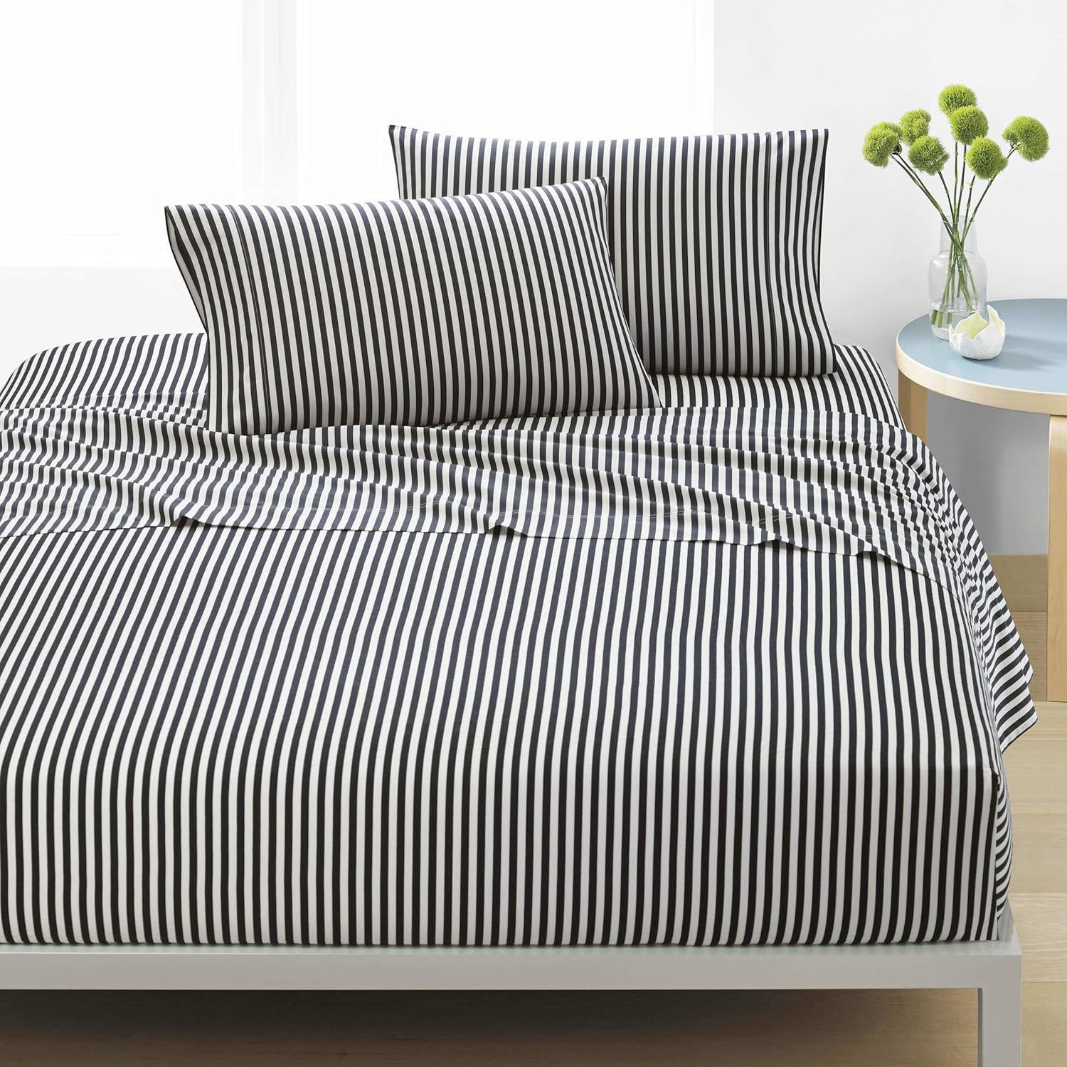 MARIMEKKO - Twin Sheets, Cotton Percale Bedding Set, Crisp & Cool Home Decor (AJO Black, Twin/Twin XL)