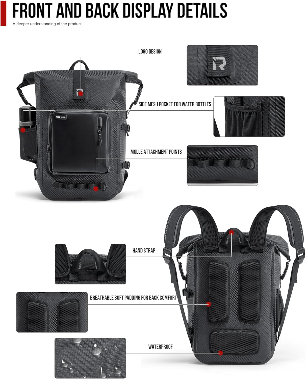 RIDEIRON Motorcycle Backpack - Carbon Fibre image number 3