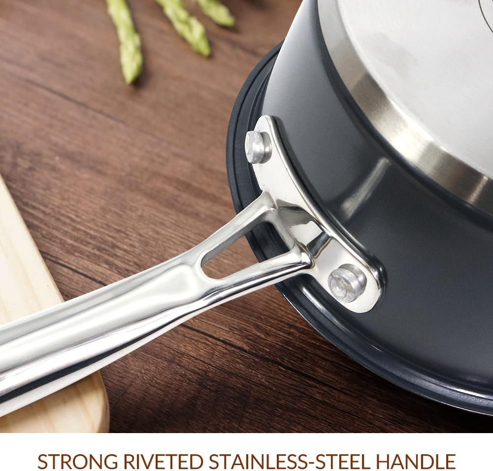 HOMICHEF Matte Polished Navy Gray Nickel Free Stainless Steel 0.95 L Saucepan with Glass Lid (No Toxic Non Stick Coating) - Small Saucepan Induction Pan with Lid - Elegant Non Toxic Cookware image number 5