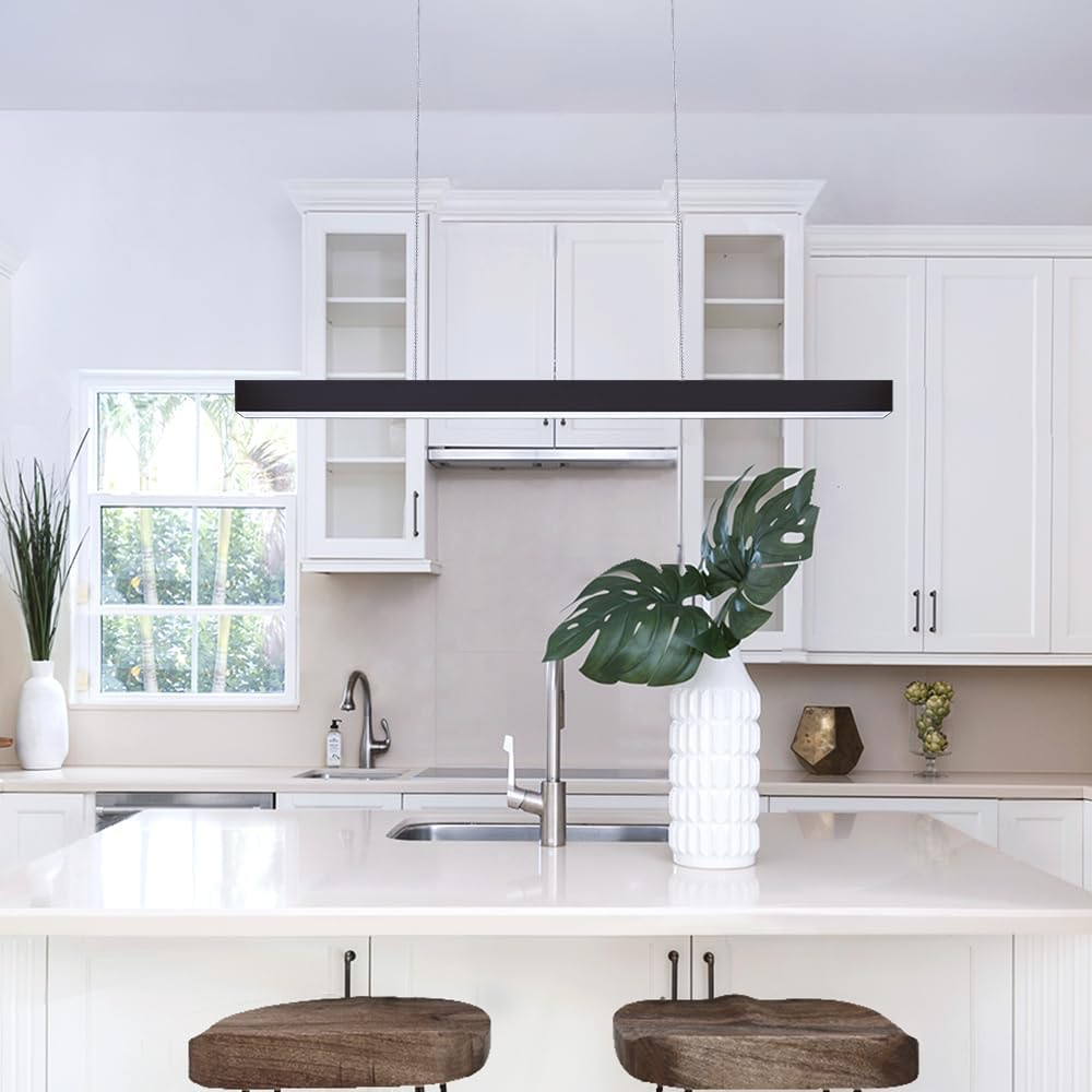 Krear 180Cm Industrial Modern Pendant Light with 3-Step Colour Change, anti Glare Aluminum Linear Lamp for Kitchen Island, Dining Table & Bar image number 6