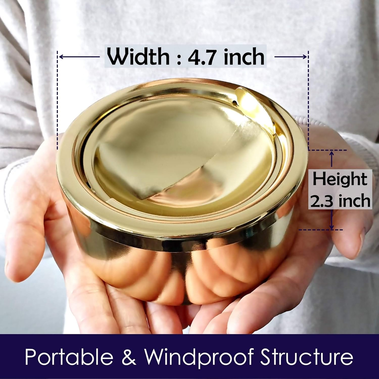 Gold Classic Metal Ashtray with a Lid for Cigarettes - Windproof Outdoor Ashtrays Can Patio Outdoor Indoor Decorative Fancy Ash Tray