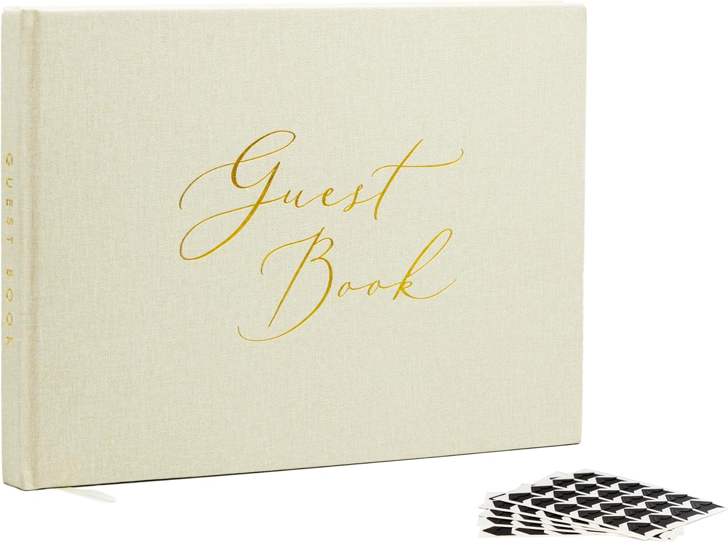 Modern Album Designs Luxury Cream Linen Guest Book &ndash; Large 11.5X8.5&rdquo; Hardcover with Gold Foil Embossed Cover, Lined Pages & Gilded Edges &ndash; Elegant Wedding, Baby Shower, Birthday Memory Book - Lined Guest Book image number 3