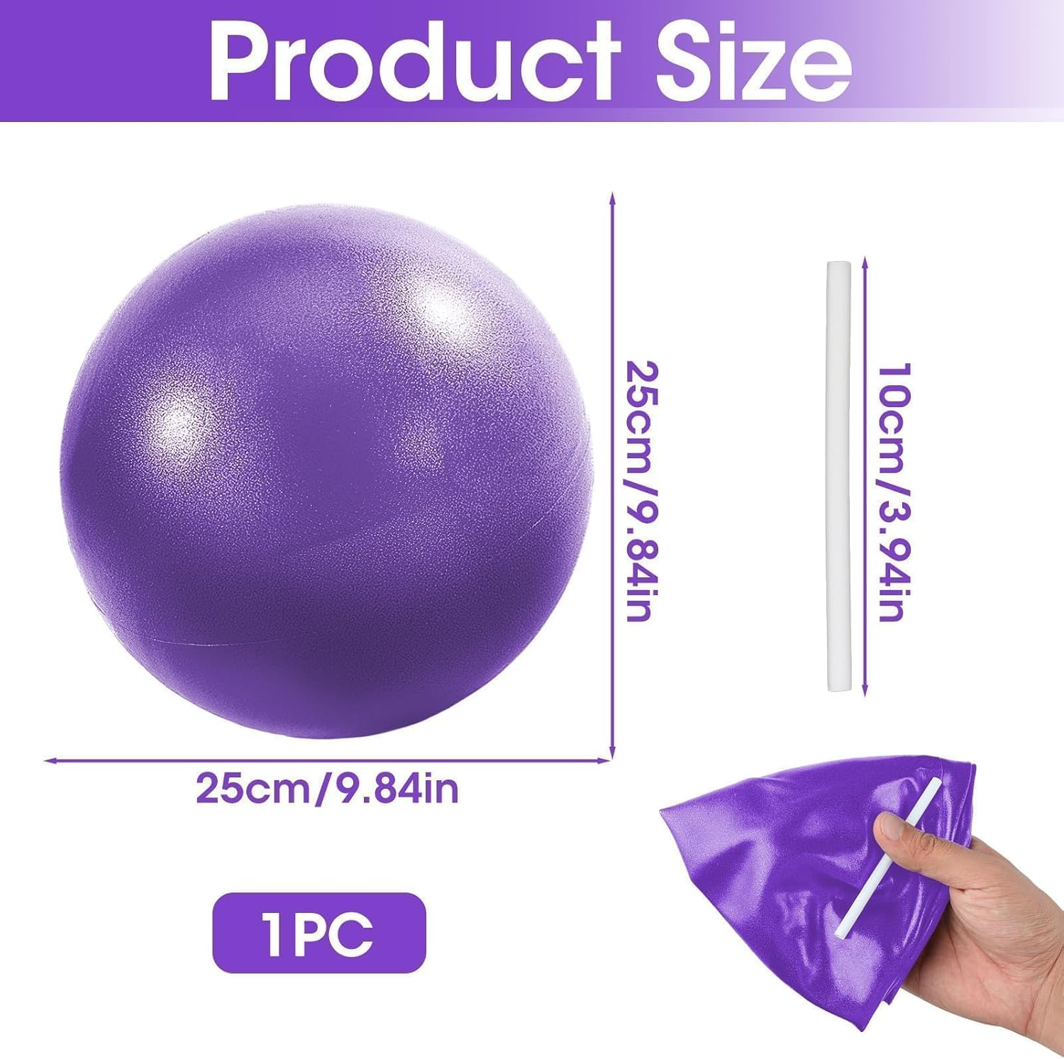 9 Inch Soft Pilates Ball, Small Exercise Ball with Inflatable Straw Anti-Burst Non-Slip PVC Mini Gym Ball for Yoga Pilates Barre Physical Therapy Core Strengthening Posture - Purple image number 2