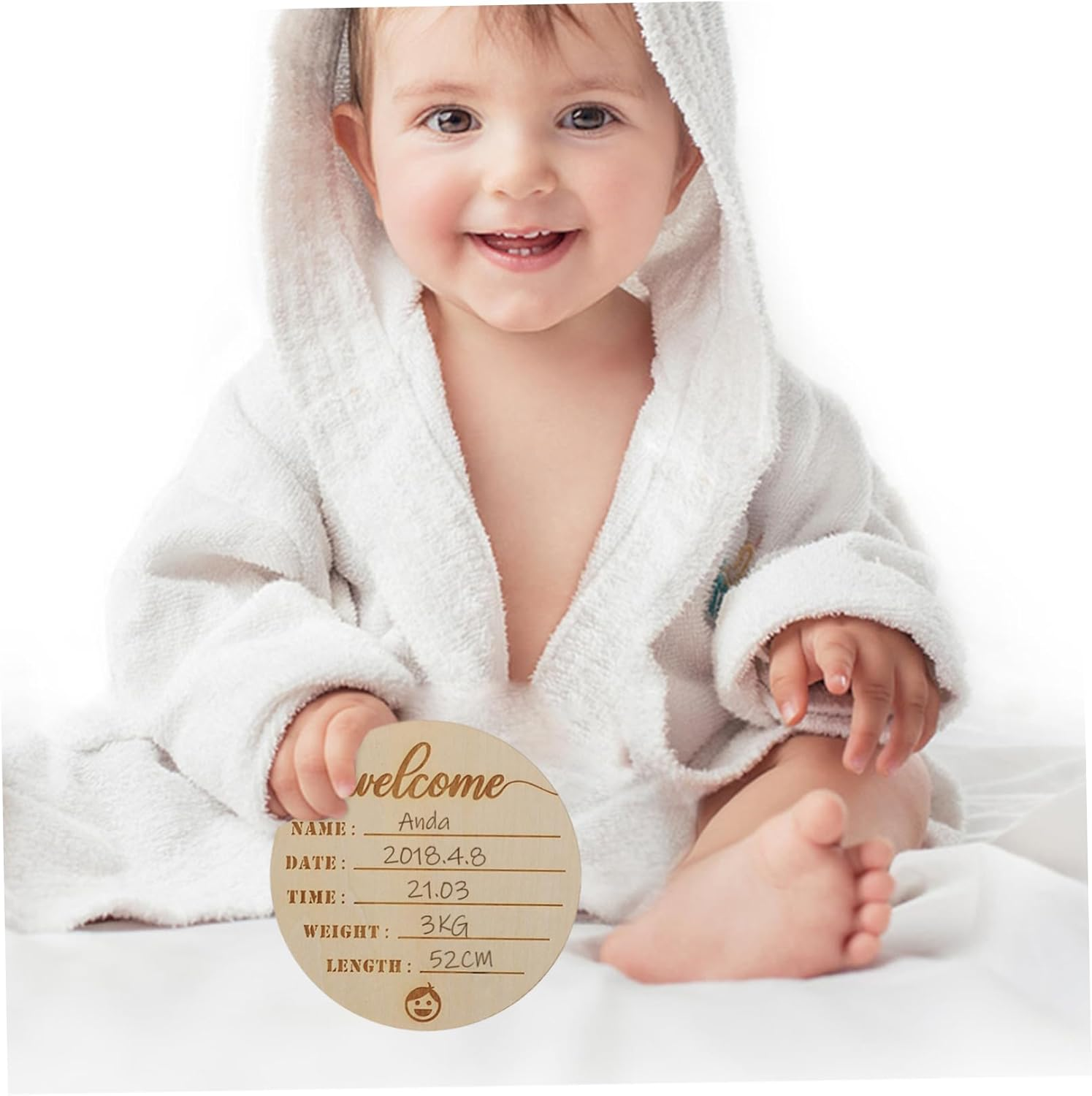 Kisangel 6Pcs Wooden Milestone Signs Photo Props Durable Birth Announcement Cards for Newborn Boys Monthly Keepsake Plaques to Record Growth