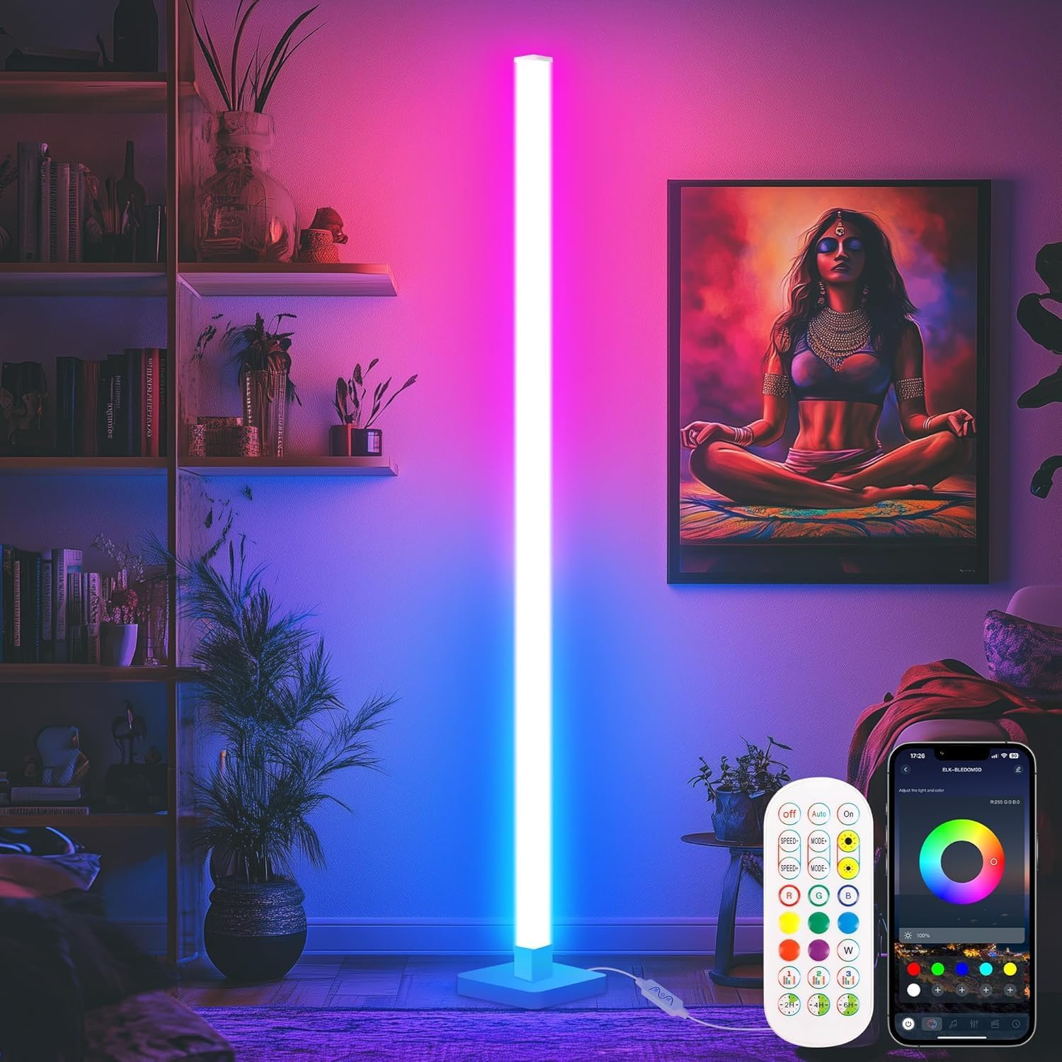 YUTONG ICRGB Corner Floor Lamp, DIY Smart Corner Lamp with Music Sync and 16 Million Colorstimer Setting - with App/Remote,Color Changing Standing Floor LED Lights for Bedroom Living Room Decor image number 6