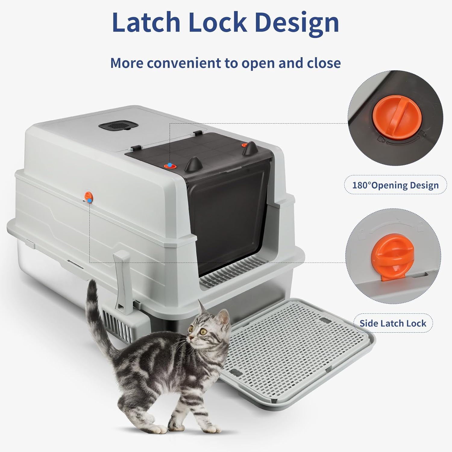 Bartuke XXXL Extra Large Stainless Steel Litter Box with Lid, 28"L X 20"W X 17"H Enclosed Metal Cat Litter Box with Litter Scoop & Foot Pedal, Odor Control,Easy Cleaning for Big Cats, Multiple Cats image number 3