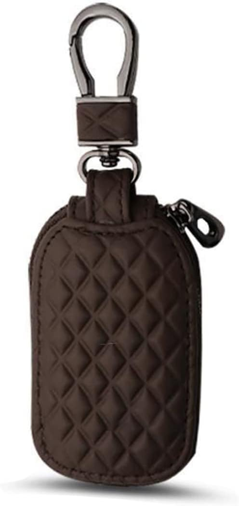 BELOMI Car Key Case, Genuine Leather Remote Key Fob Cover, Keychain Holder with Metal Hook, Universal Vehicle Keyring Zipper Bag (Coffee)