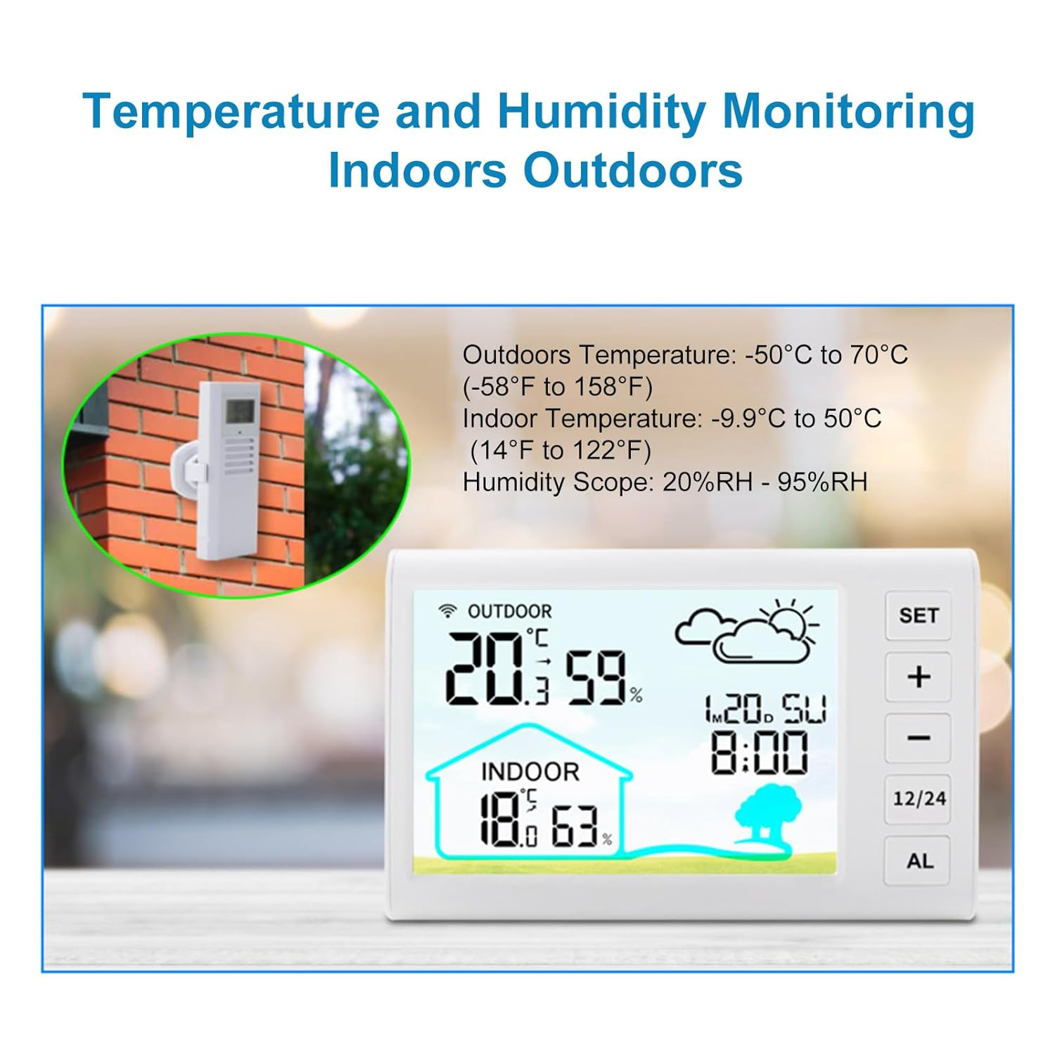 Dpofirs Weather Forecast Clock, Wireless Weather Station 12H 24H Time Display with Backlight, Versatile Alarm Clock with Temperature for Indoor Outdoor image number 3