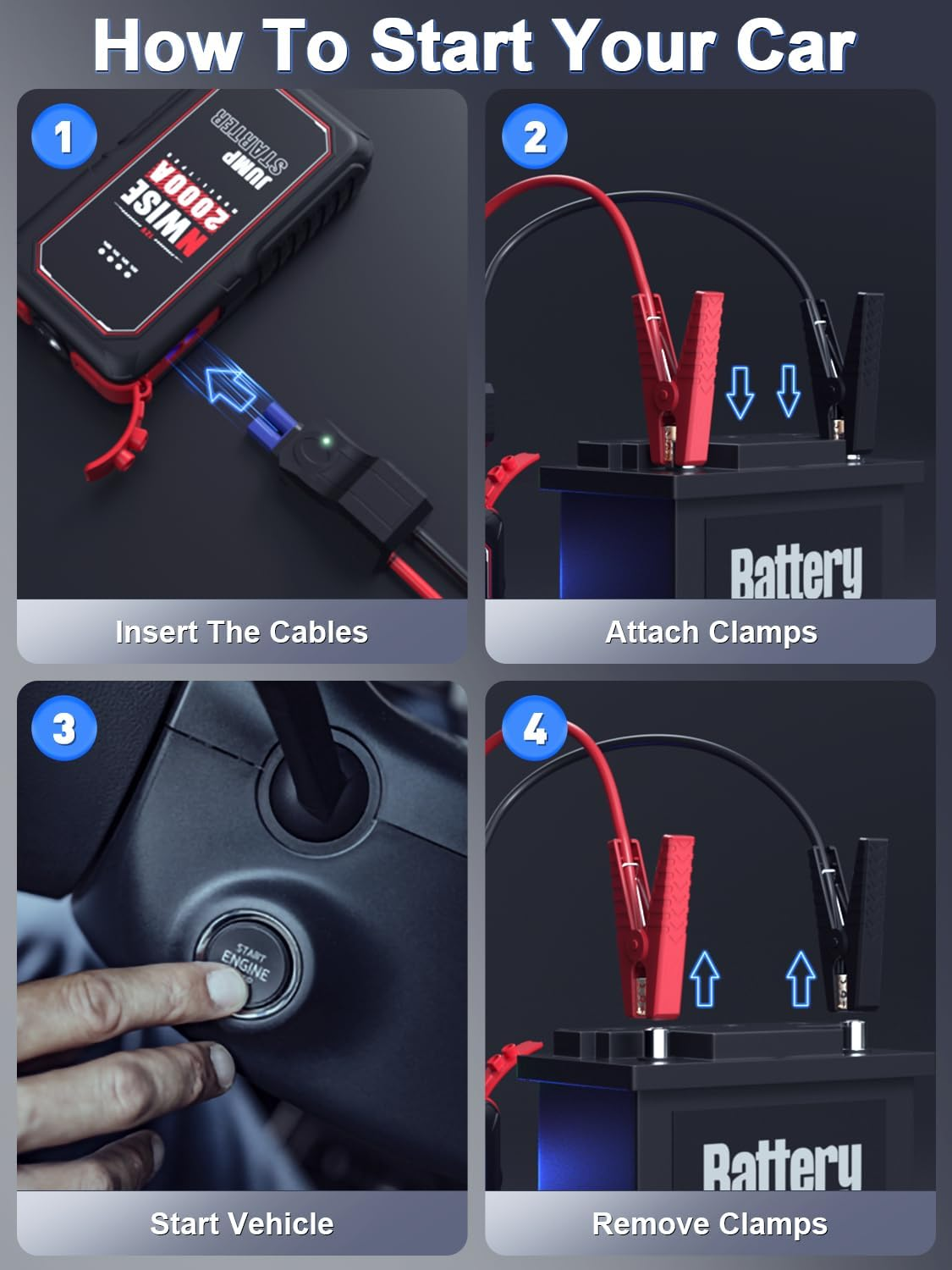 Jumper Starter Clamps Intelligent Automotive Emergency Booster Clamp Cables Replacement Alligator Clamp for 12V Portable Car Jump Starter image number 1