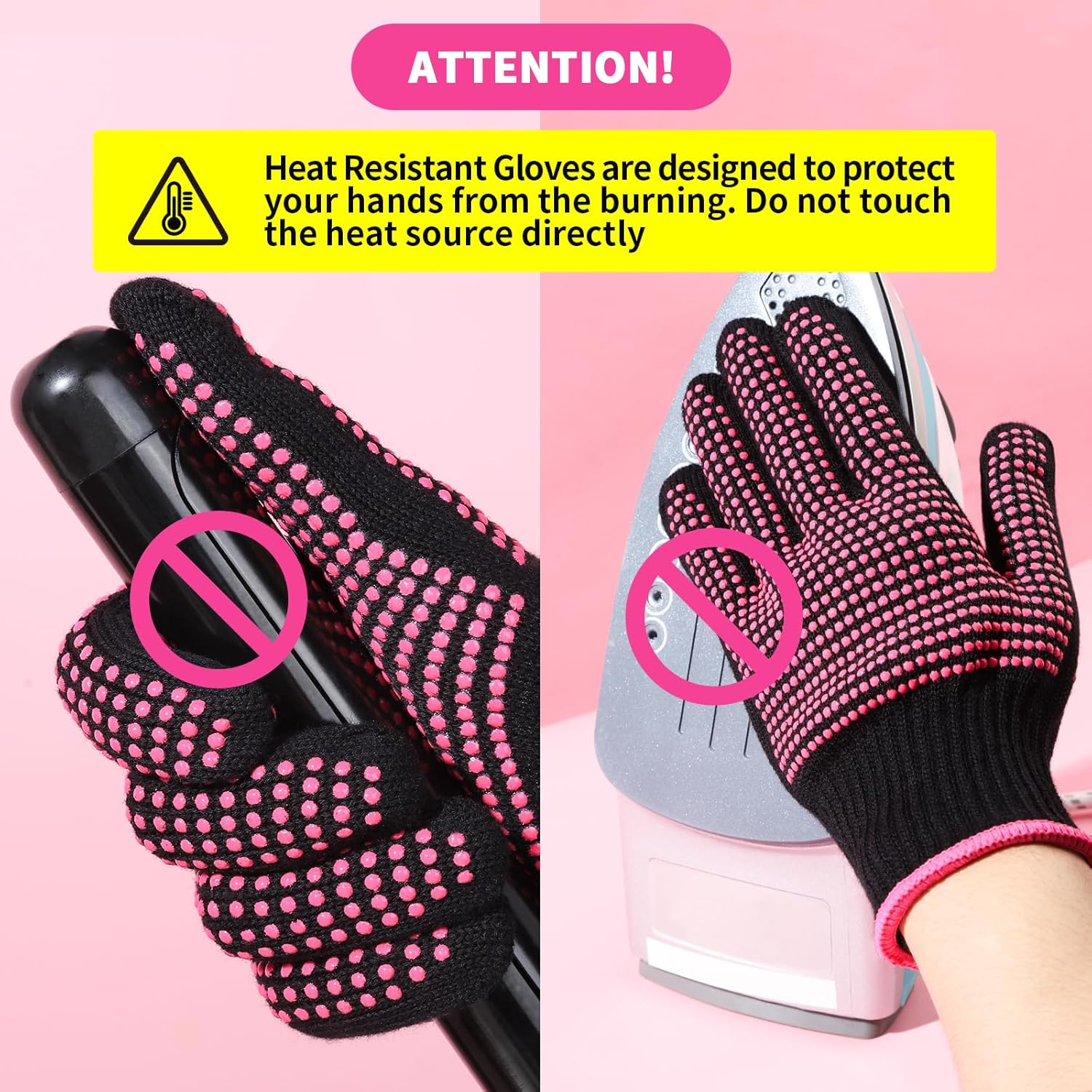 Heat Resistant Glove with Silicone Bumps for Hot Hair Styling Curling Iron Wand - Black image number 6