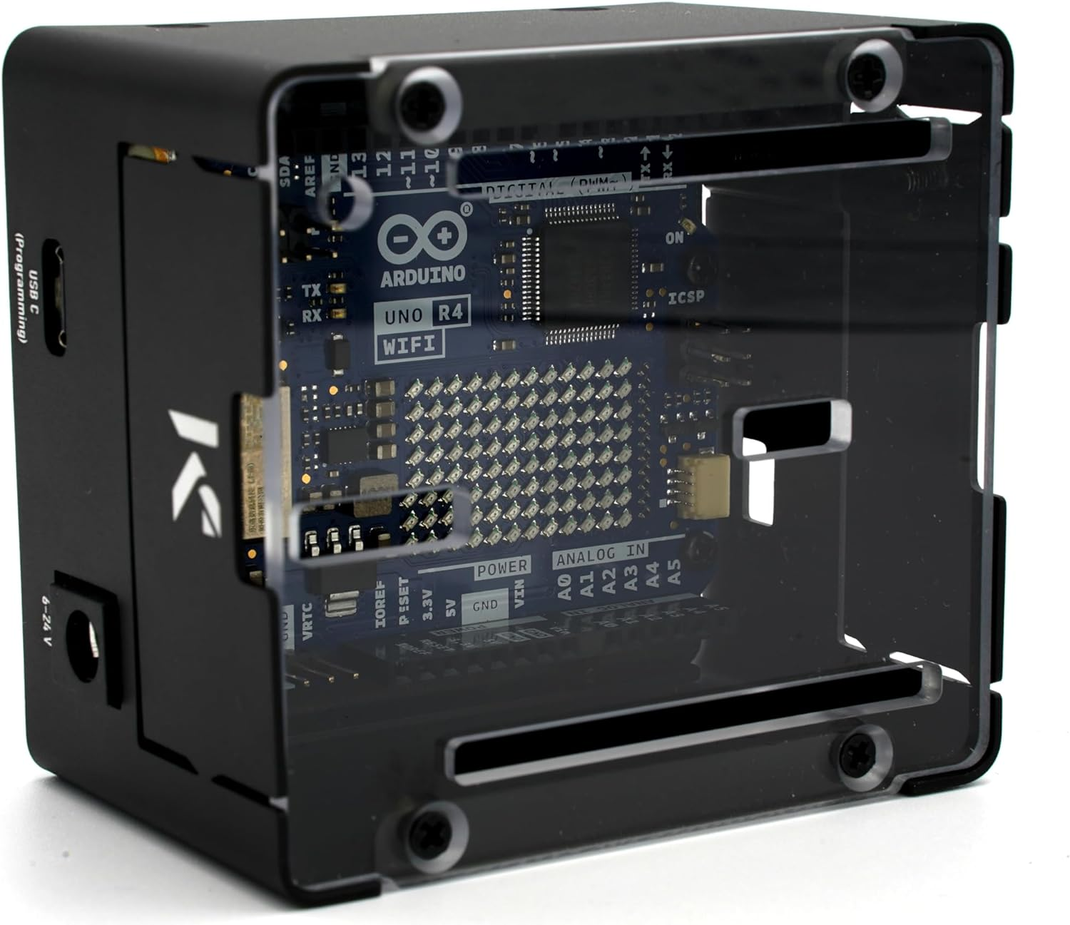 KKSB Project Case for Arduino UNO R4 | Compatible with UNO R4 Minima and UNO R4 Wifi | Space for Ethernet HAT | Transparent Cover | Durable Aluminum Case with Steel Base image number 3