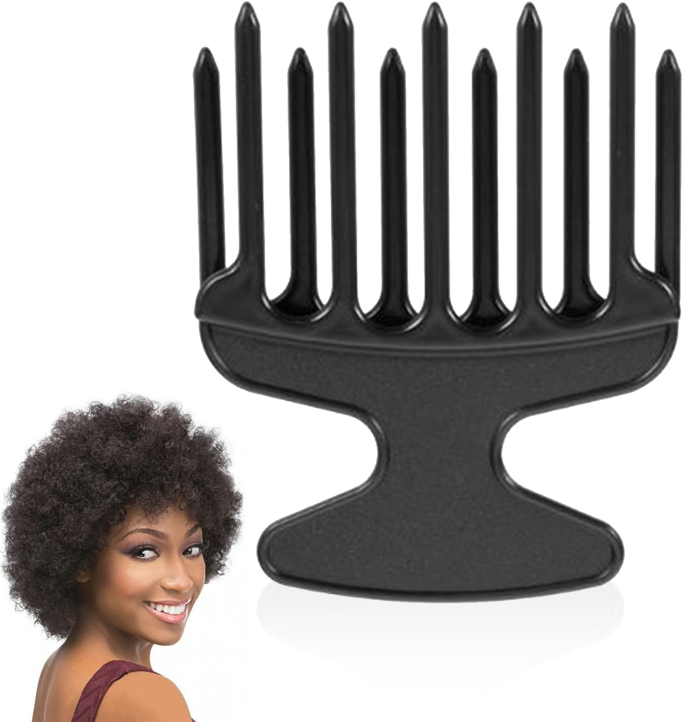 1 X Finger Styler Afro Comb, Coarse, Curling Comb, Natural Curls, Hair Comb for Curls, Afro Comb, Afro Pick for Hairdressing Salon at Home, Black image number 6