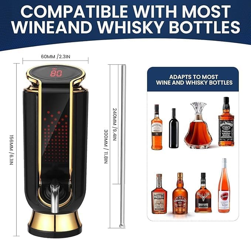 Oriver 4-In-1 Electric Wine Aerator & Dispenser with Rechargeable Battery, LED Display, Decanter, Vacuum Saver &ndash; Fast Pouring, Stainless Steel Design image number 4
