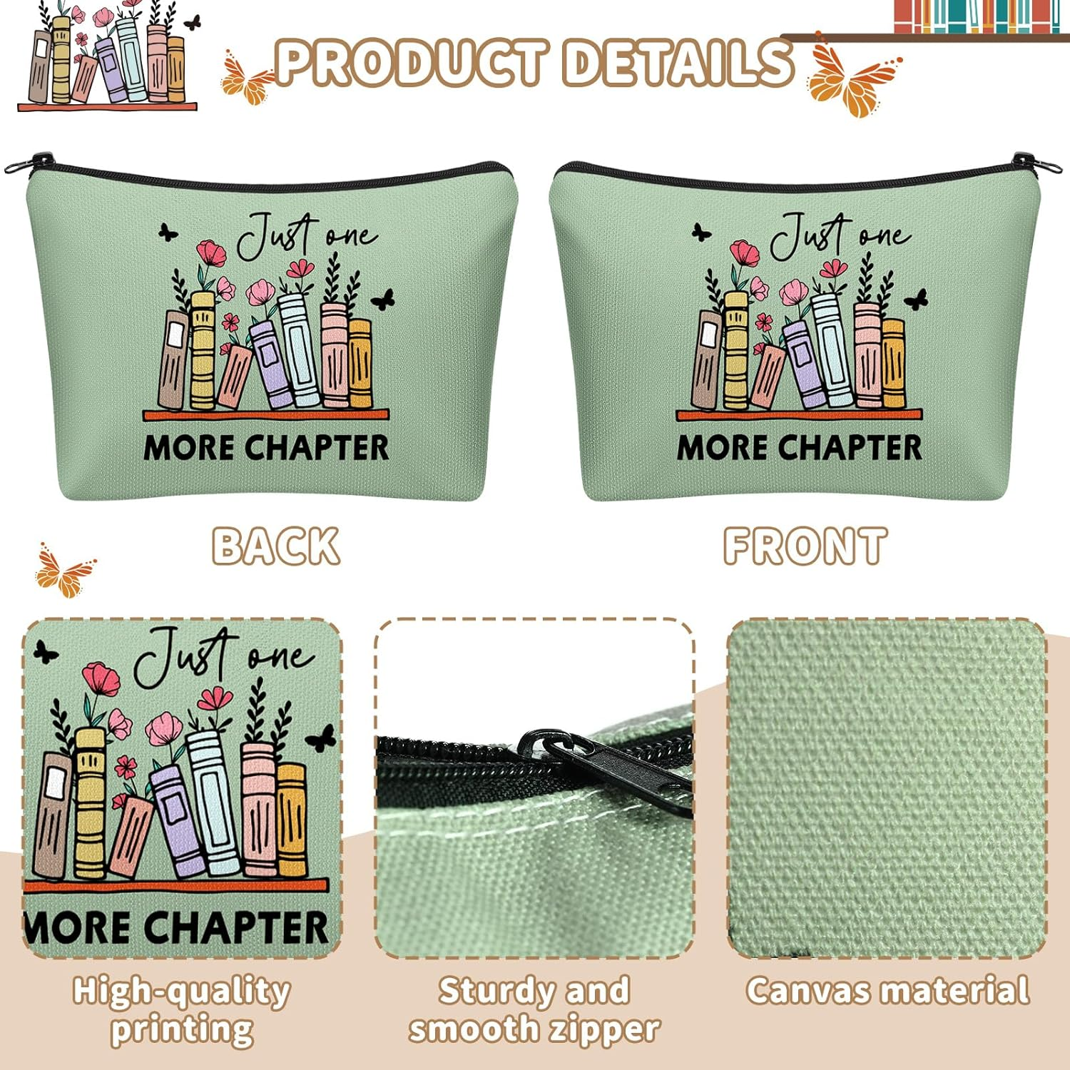 Cosblank 24 Pack Book Lovers Gifts Book Themed Makeup Bags Bulk Cosmetic Pouches Gifts for Reader Librarian Women Christmas Literary Lovers Favors image number 1