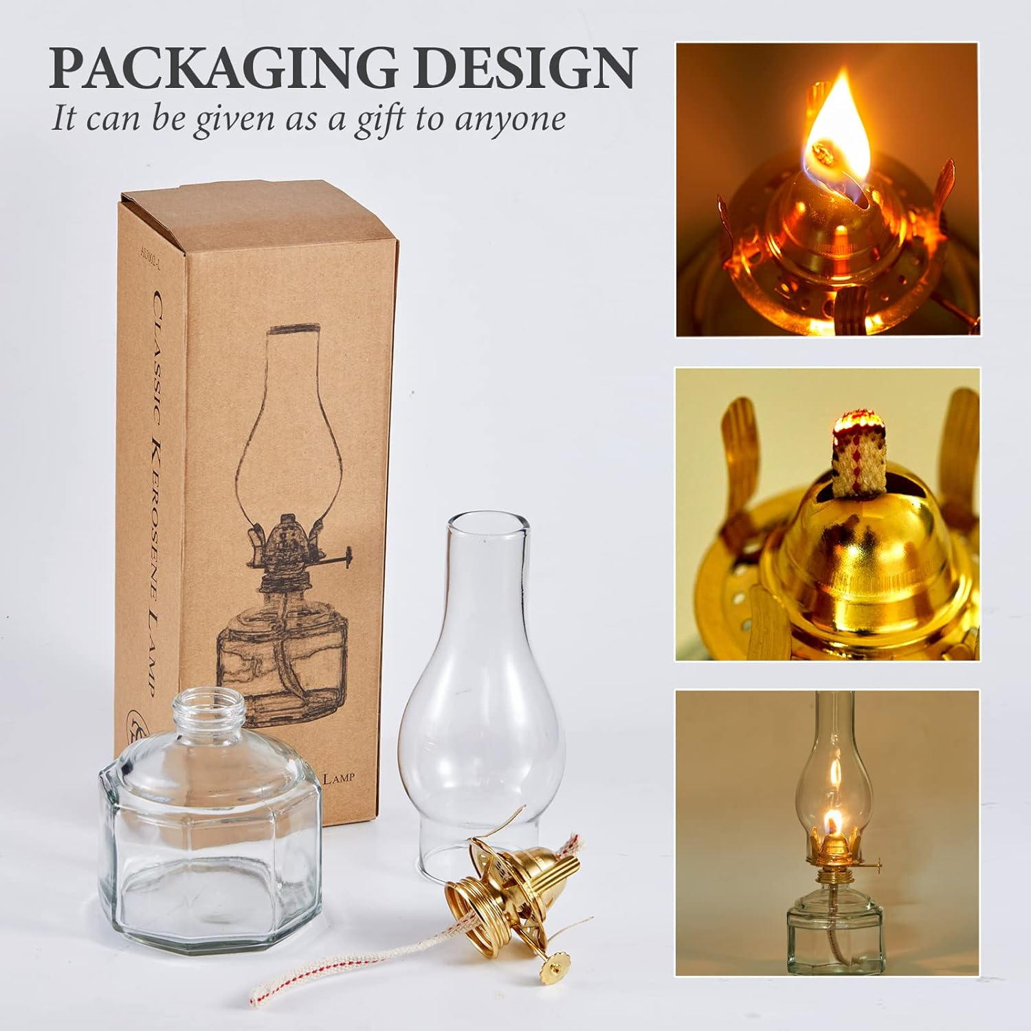 Houselden Large Glass Kerosene Oil Lamps, Lantern Vintage Oil Lamps for Indoor Use Decor Chamber, Hurricane Lamp, Home Lighting Clear Kerosene Lamp Lantern, Classic Vintage Glass. (A-02) image number 1