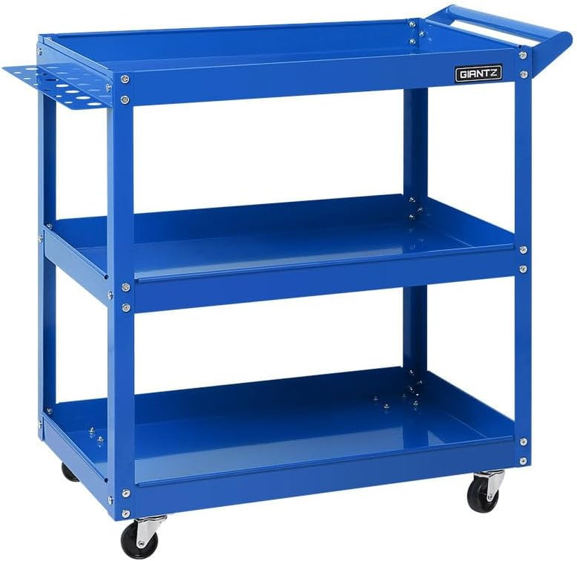 Giantz 3 Tier Steel Tool Trolley, Tools Storage Trolleys Cart Mechanic Rolling Carts Garage Bar Workshop Warehouse Organiser, 150Kg Capacity Rust Resistant Lockable Castors Red