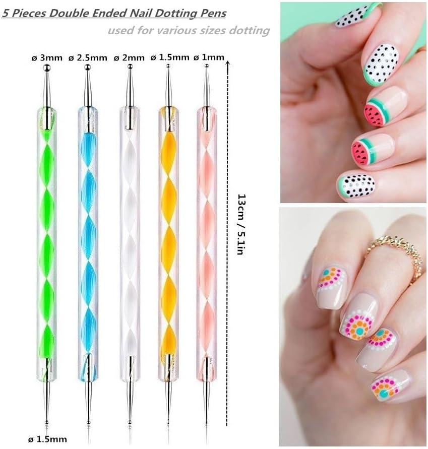 FULINJOY 21Pcs Nail Art Brushes Set, 1 Resin Nail Art Palette, 5 Nail Art Dotting Pens, 15 Nail Art Brushes, Nail Polish Mixing Palette Double-Ended Dotting Pen Nail Liner Brush Nail Drawing Brushes image number 2