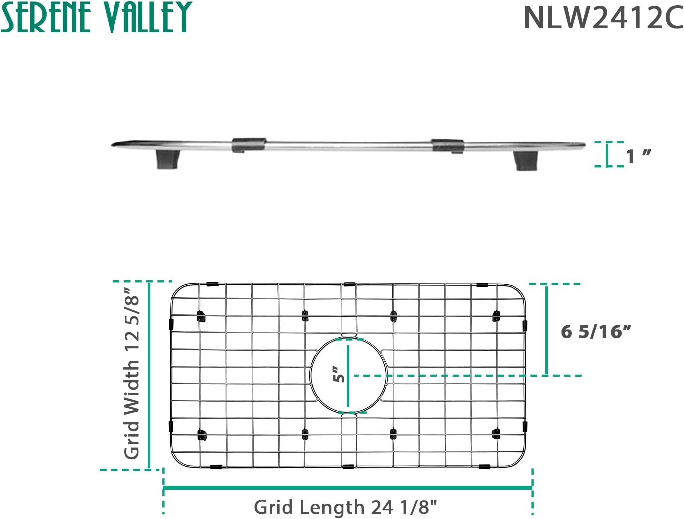 Serene Valley Sink Bottom Grid 24-1/8" X 12-5/8", Centered Drain with Corner Radius 1-1/2", Sink Protector NLW2412C image number 2